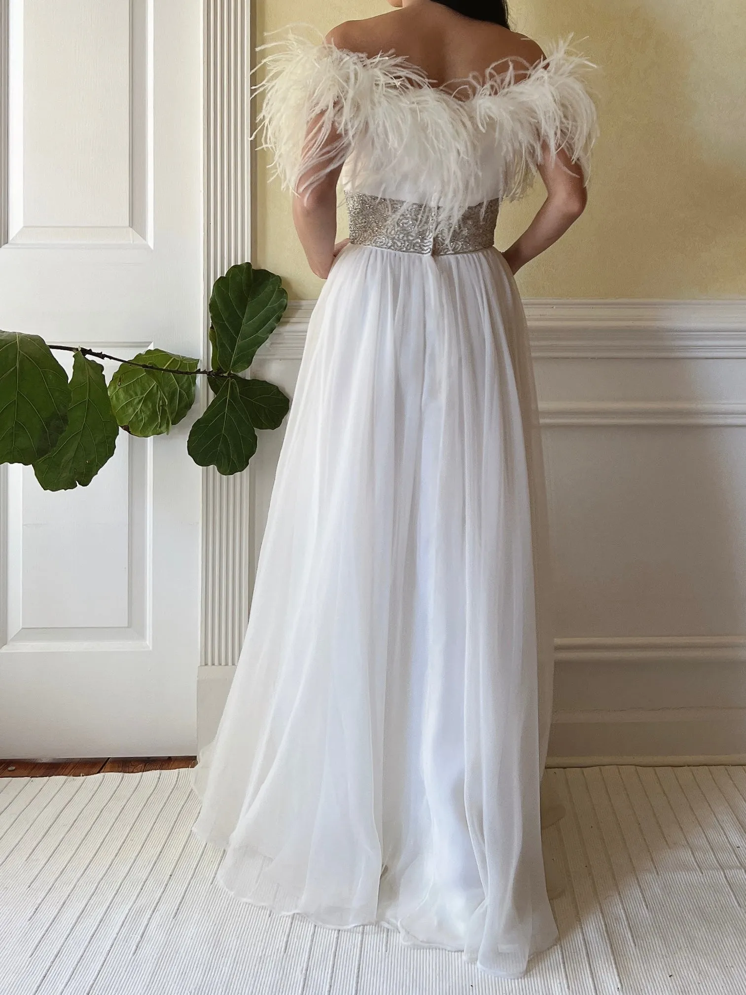 Vintage Feather Chiffon Dress - S