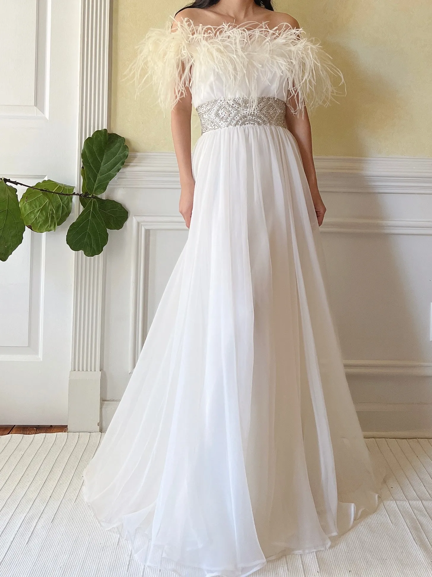 Vintage Feather Chiffon Dress - S