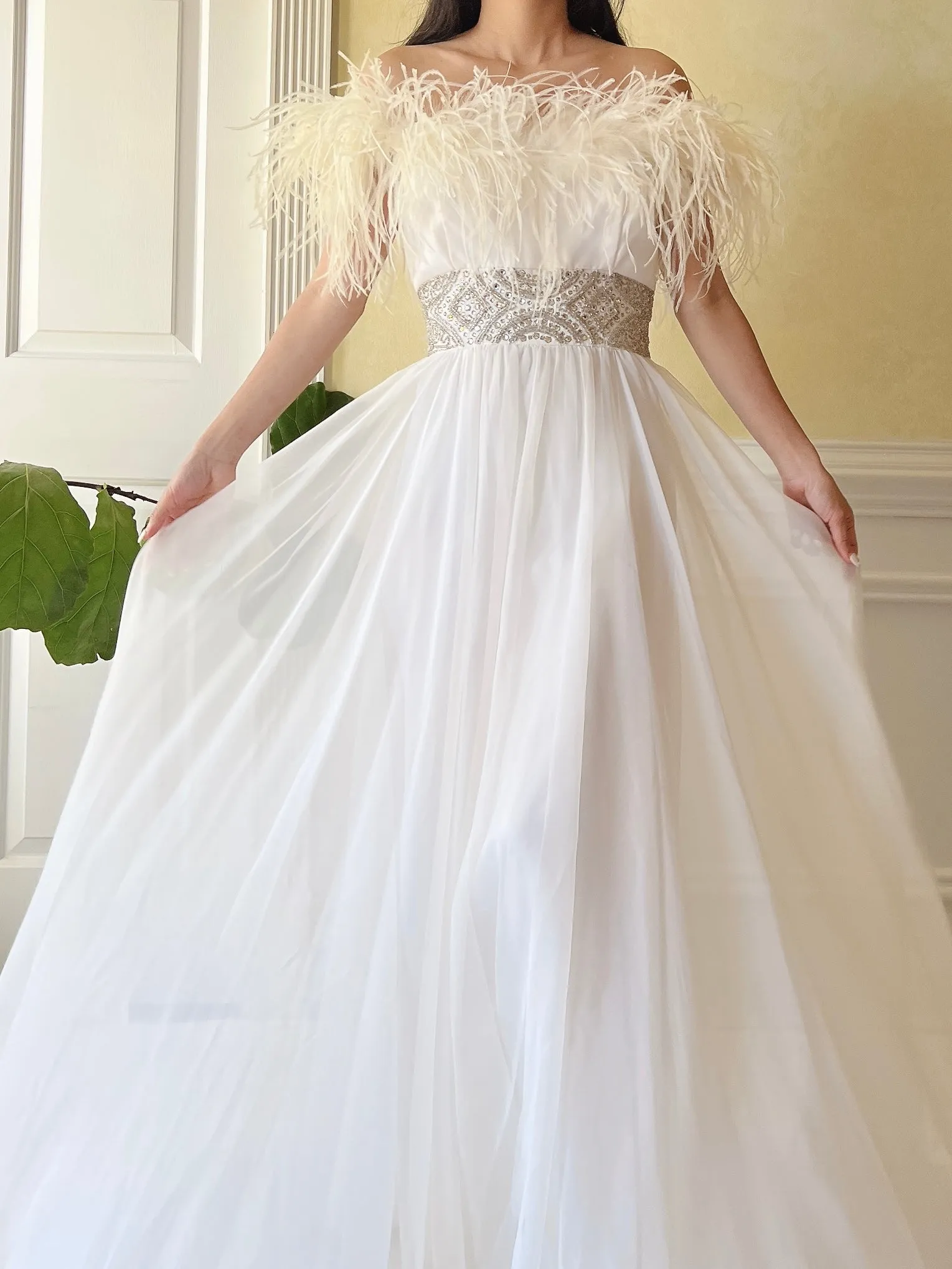 Vintage Feather Chiffon Dress - S