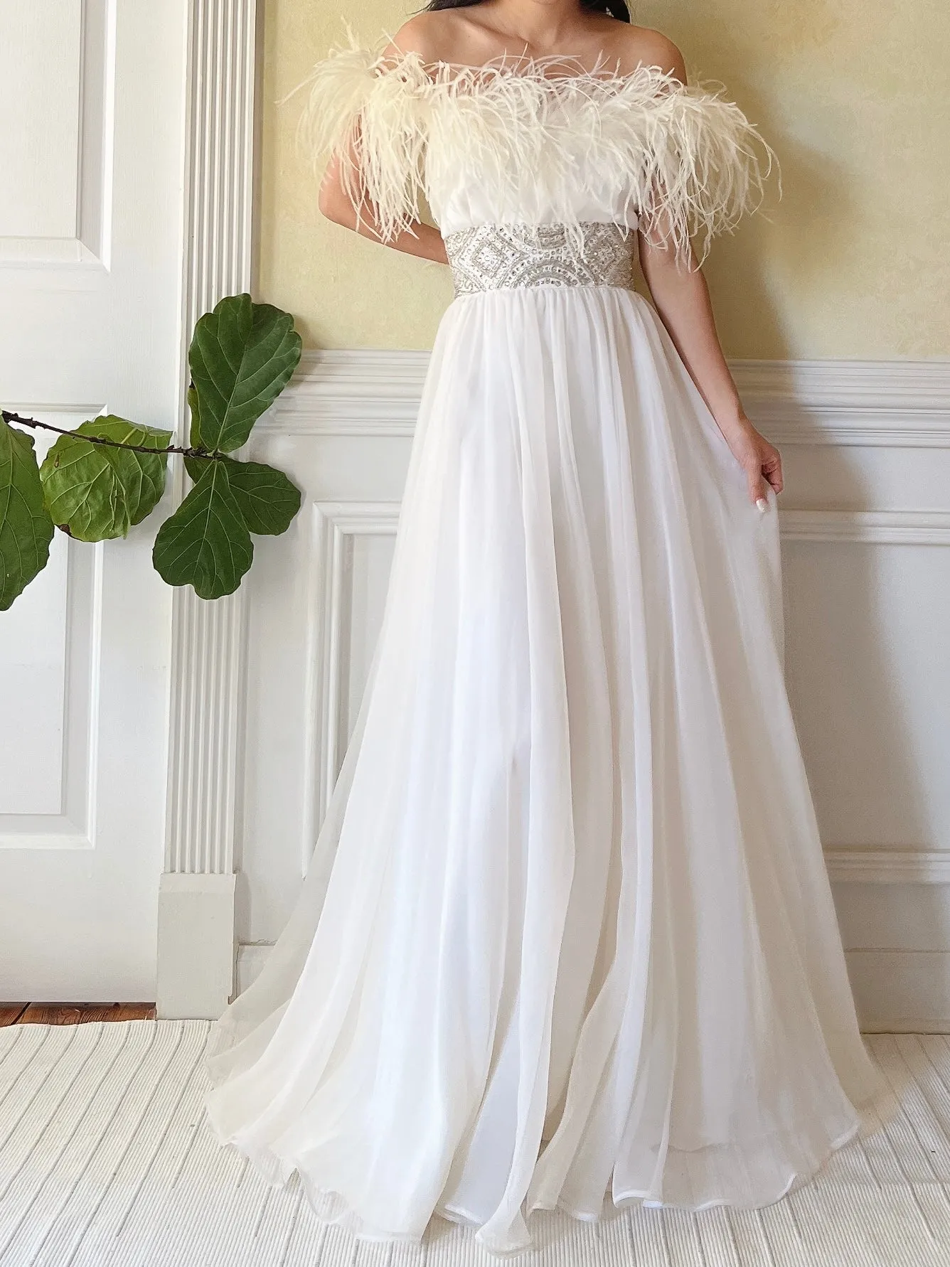 Vintage Feather Chiffon Dress - S
