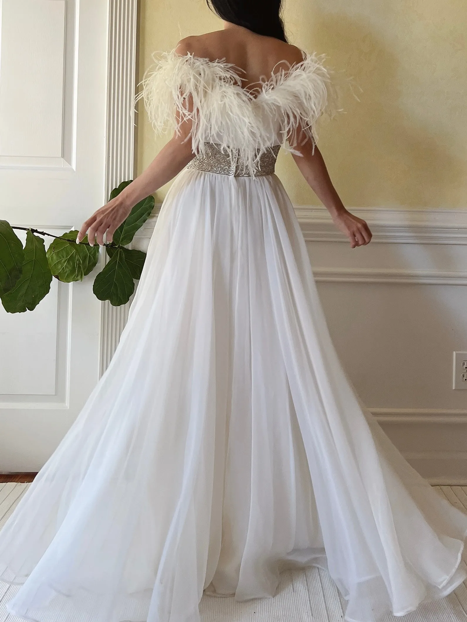Vintage Feather Chiffon Dress - S