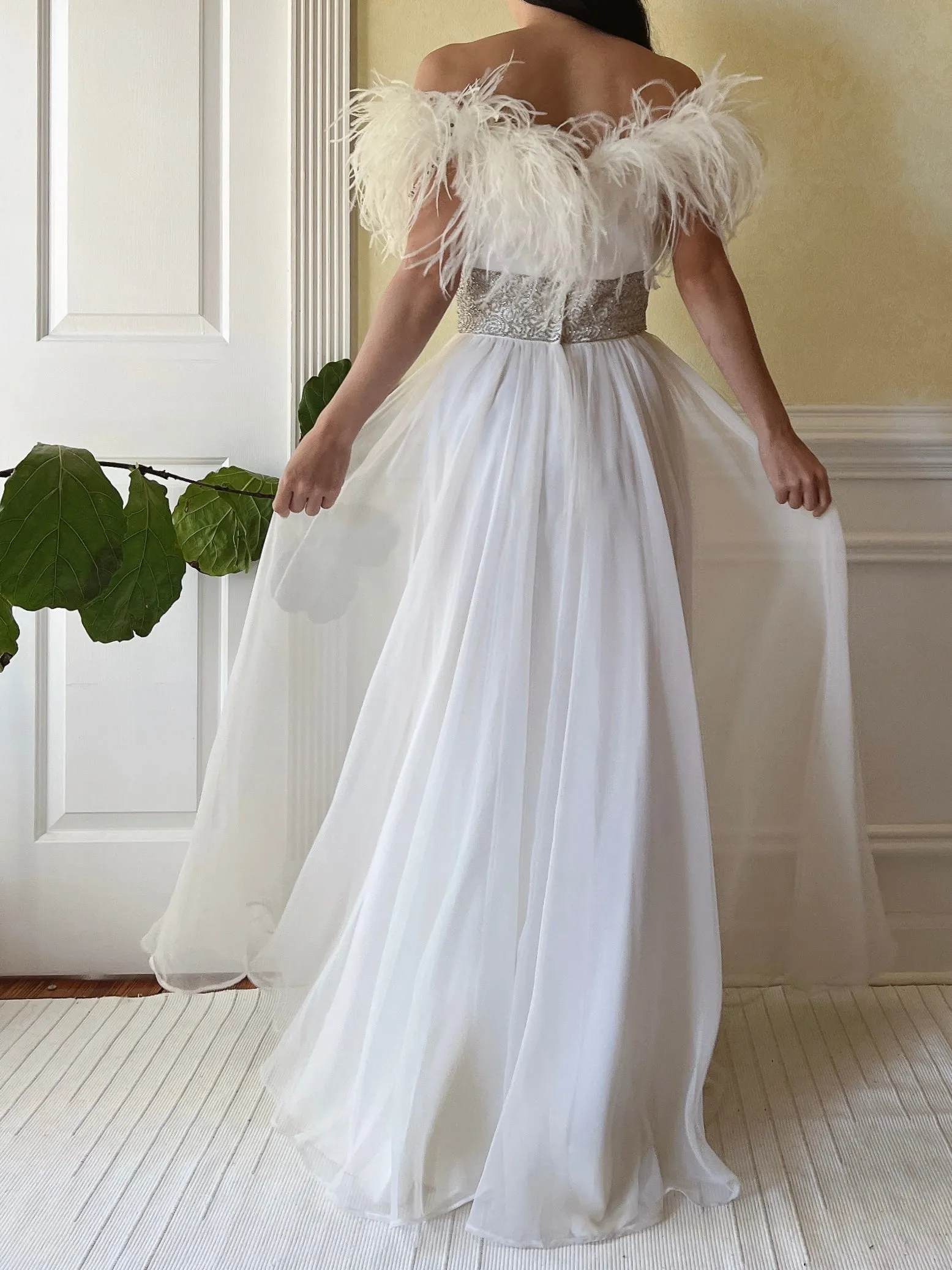 Vintage Feather Chiffon Dress - S