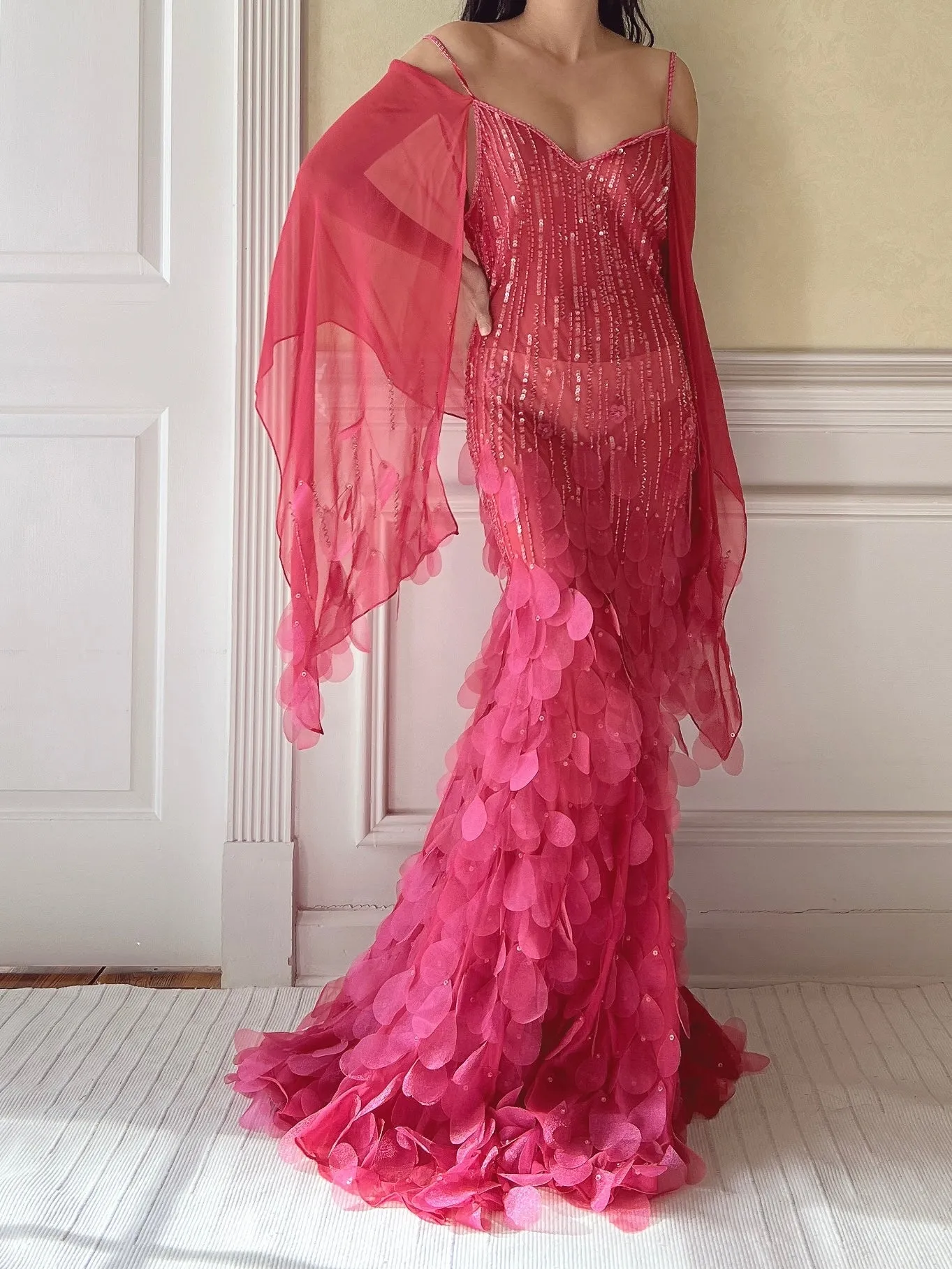 Vintage Hot Pink Silk Petal Gown - XS/S