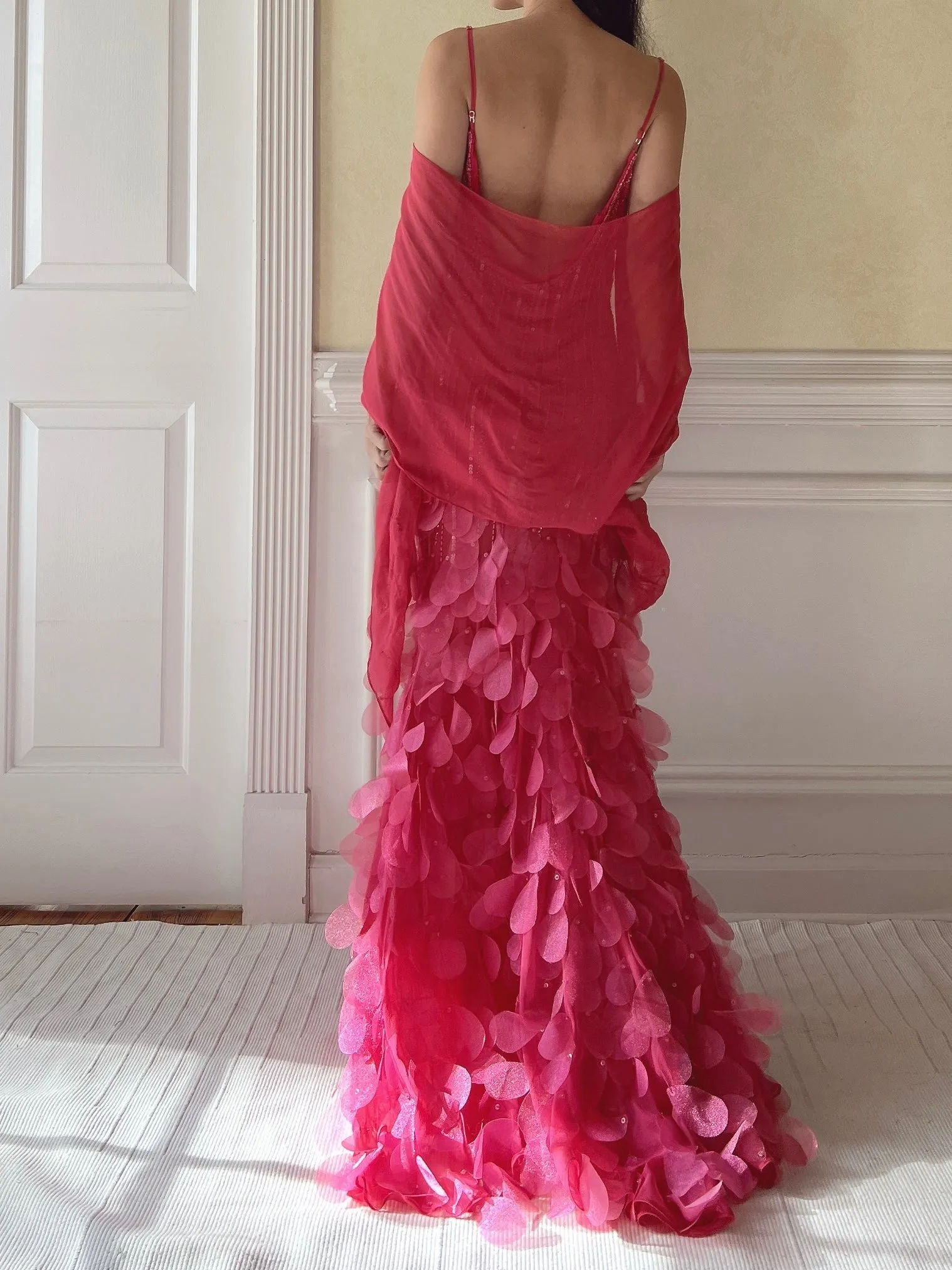 Vintage Hot Pink Silk Petal Gown - XS/S