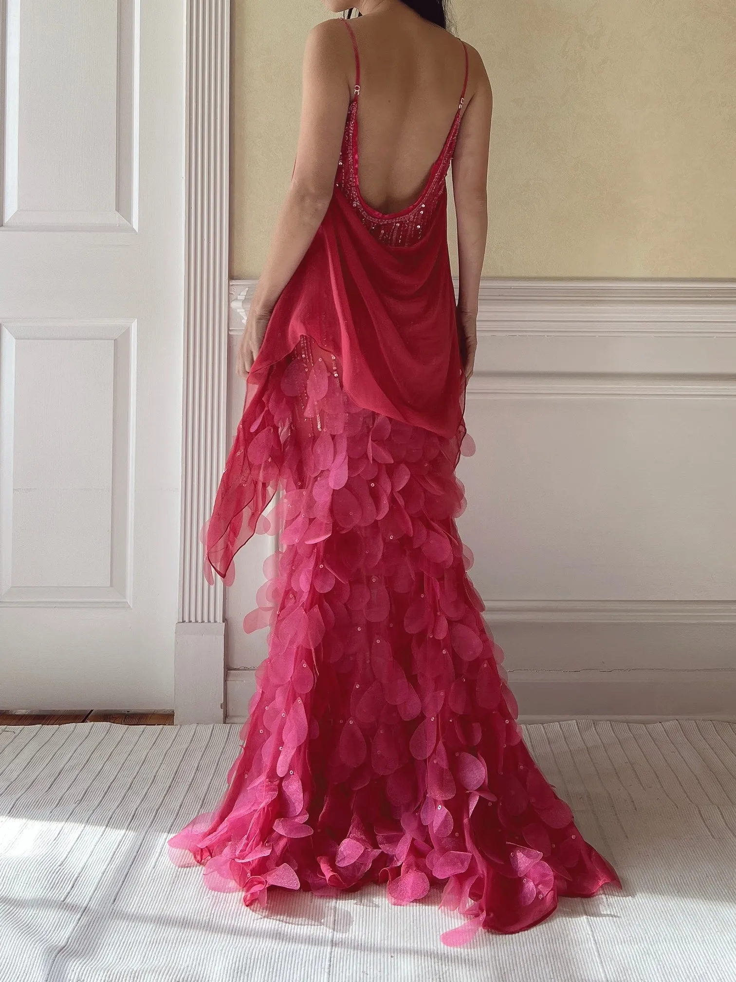 Vintage Hot Pink Silk Petal Gown - XS/S