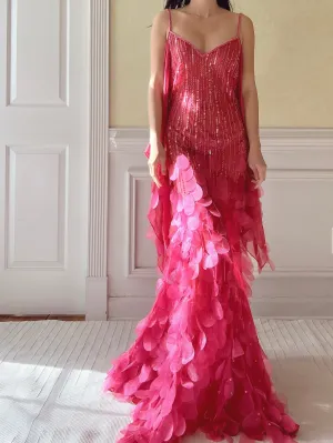 Vintage Hot Pink Silk Petal Gown - XS/S