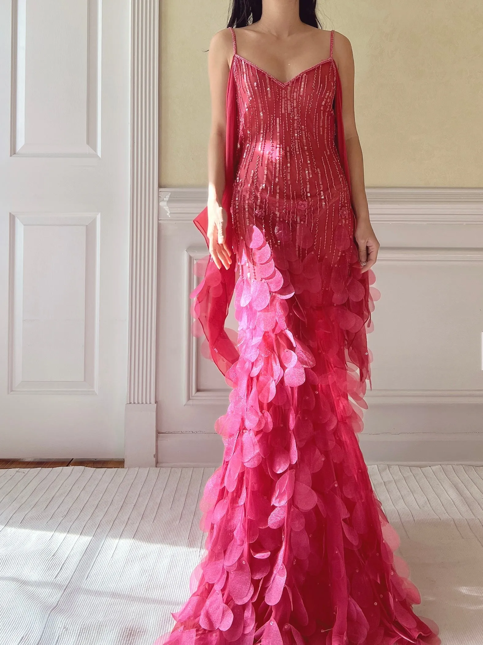 Vintage Hot Pink Silk Petal Gown - XS/S
