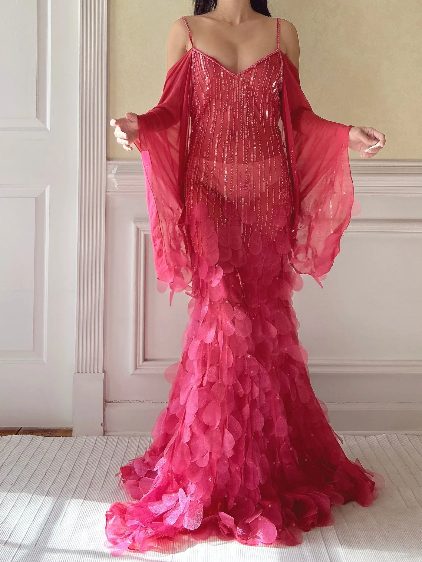 Vintage Hot Pink Silk Petal Gown - XS/S