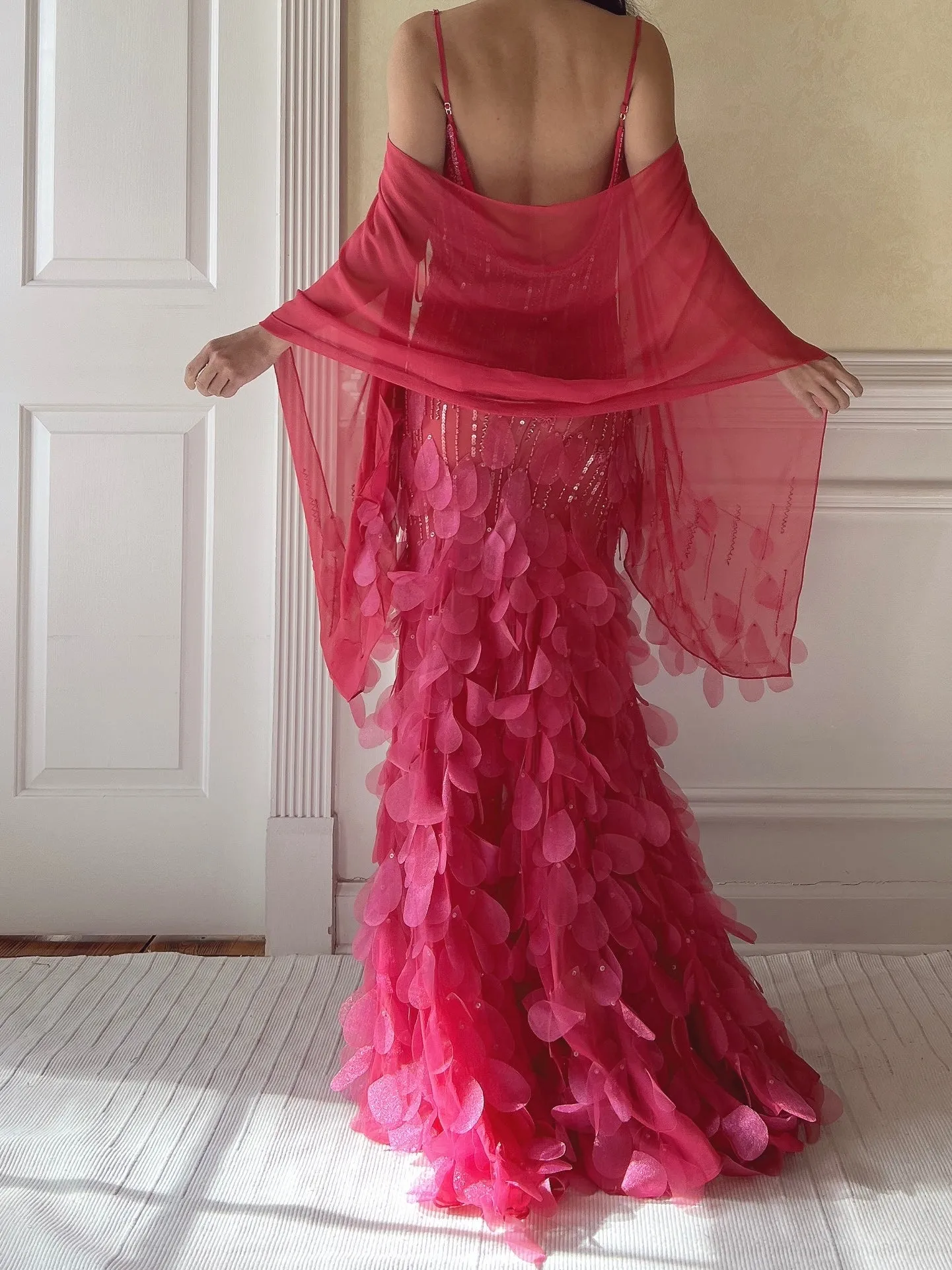 Vintage Hot Pink Silk Petal Gown - XS/S