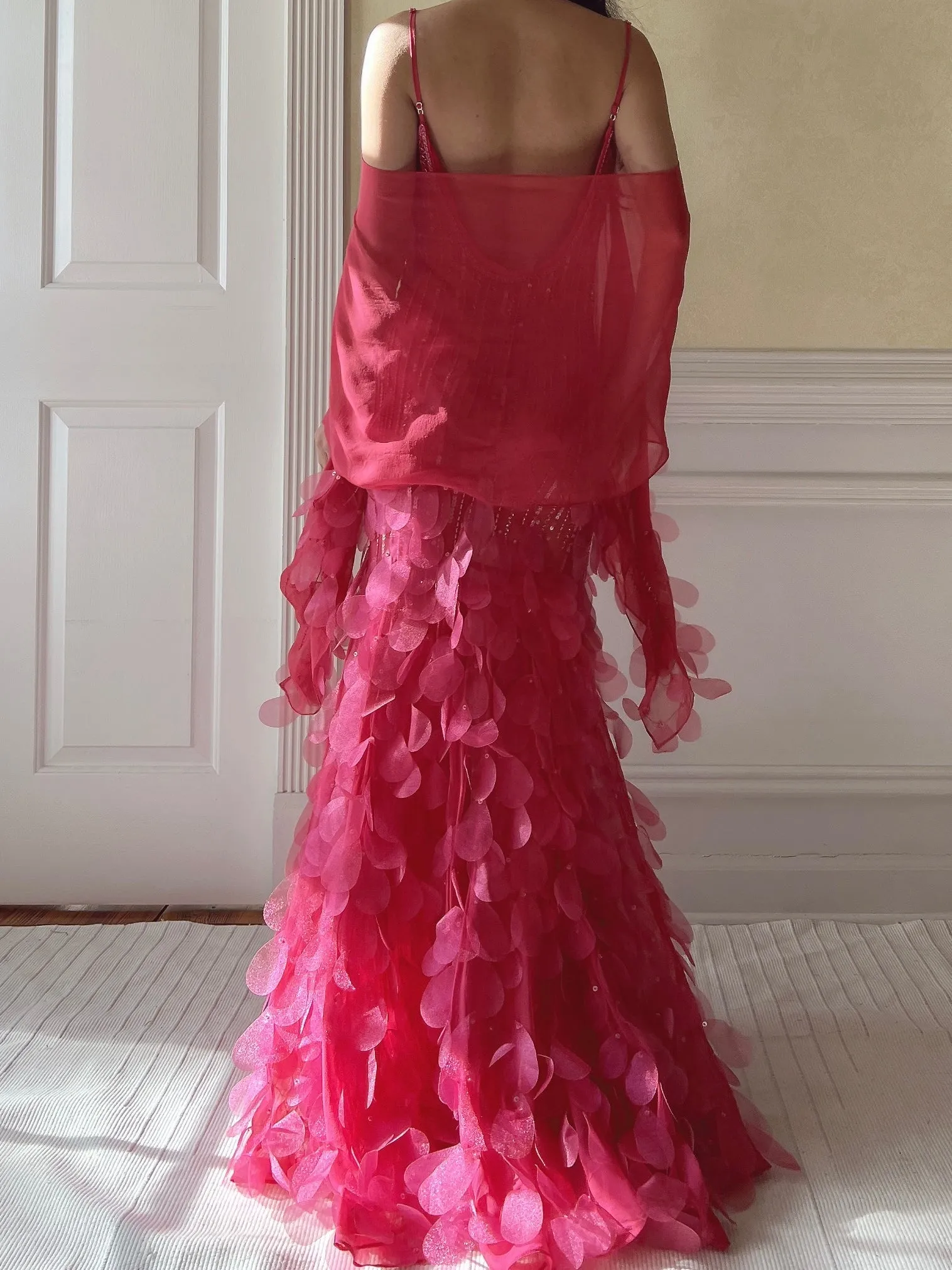 Vintage Hot Pink Silk Petal Gown - XS/S