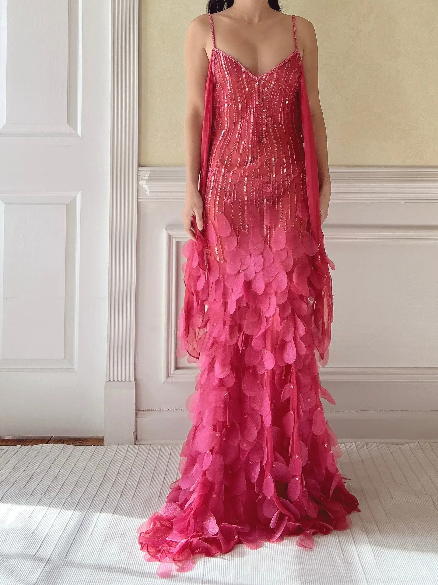 Vintage Hot Pink Silk Petal Gown - XS/S