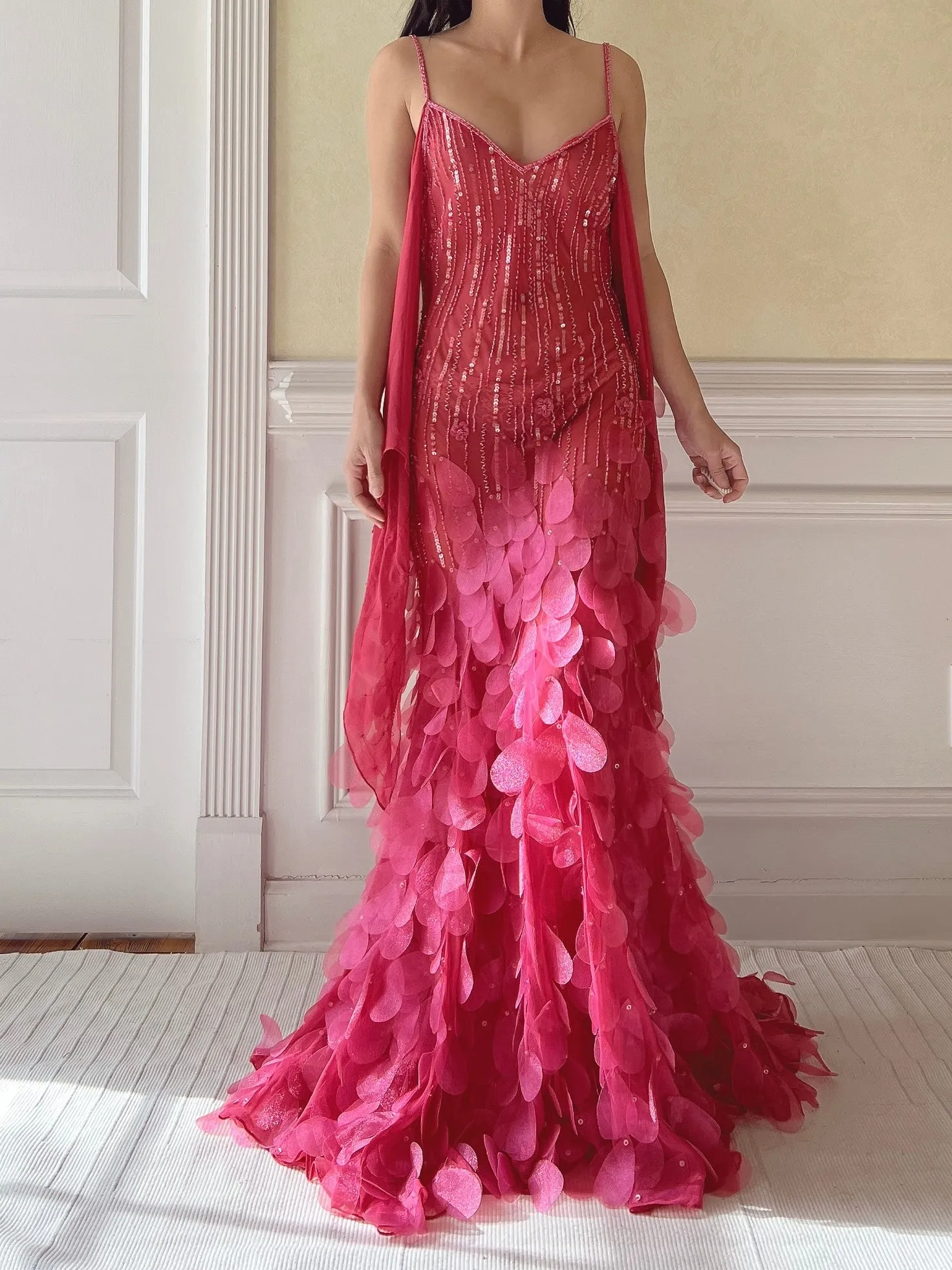 Vintage Hot Pink Silk Petal Gown - XS/S