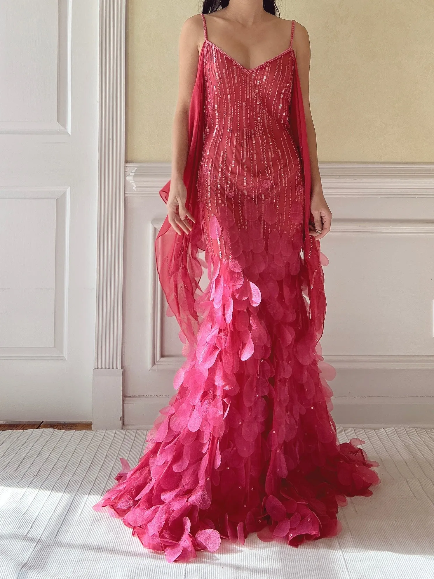 Vintage Hot Pink Silk Petal Gown - XS/S