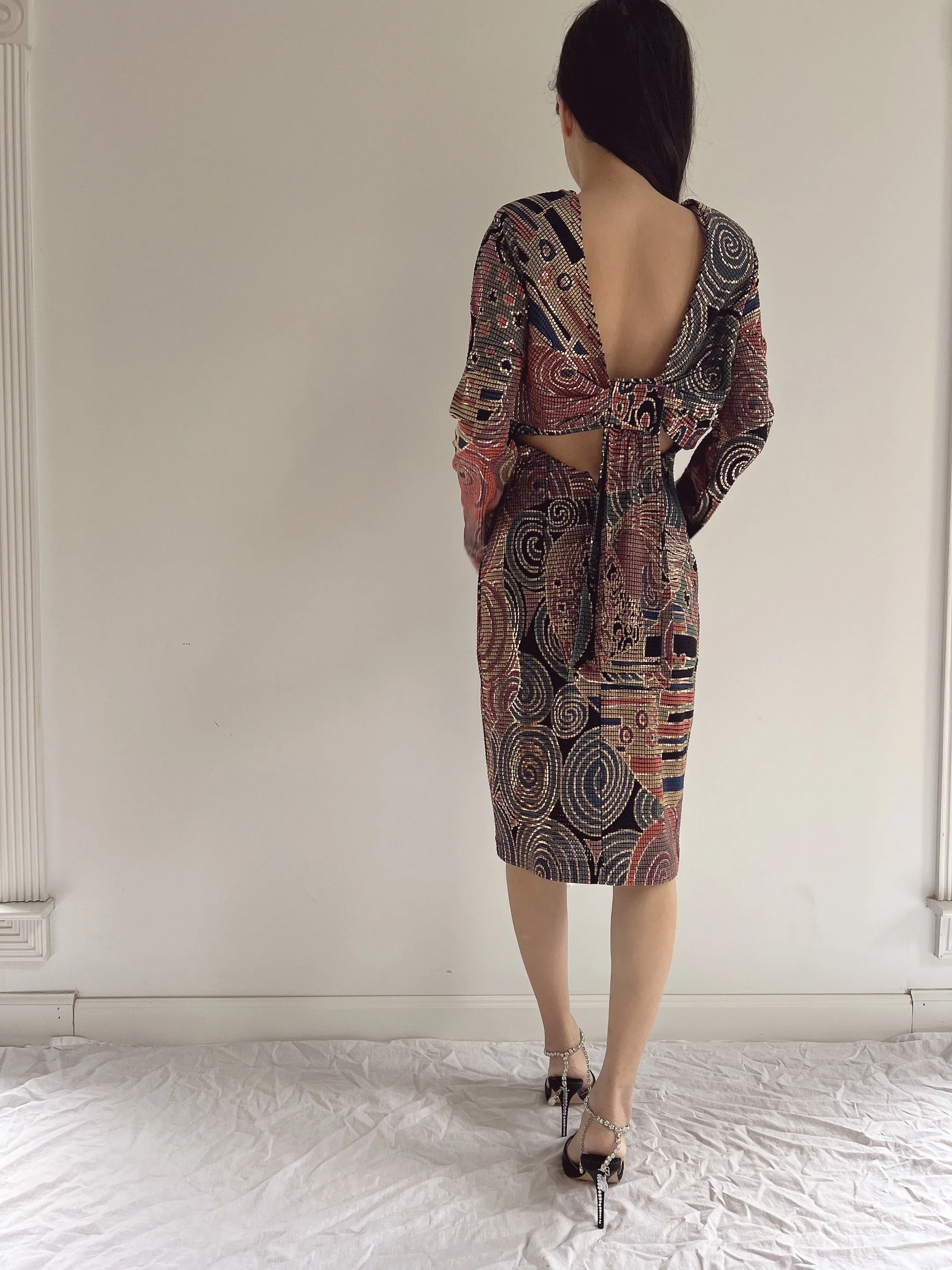 Vintage Janine Paris Geometric Metallic Dress - S