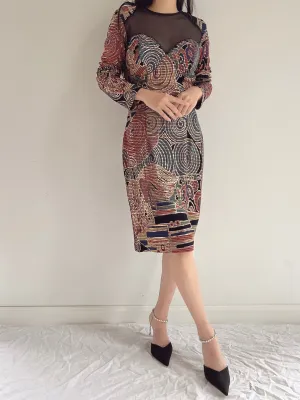 Vintage Janine Paris Geometric Metallic Dress - S
