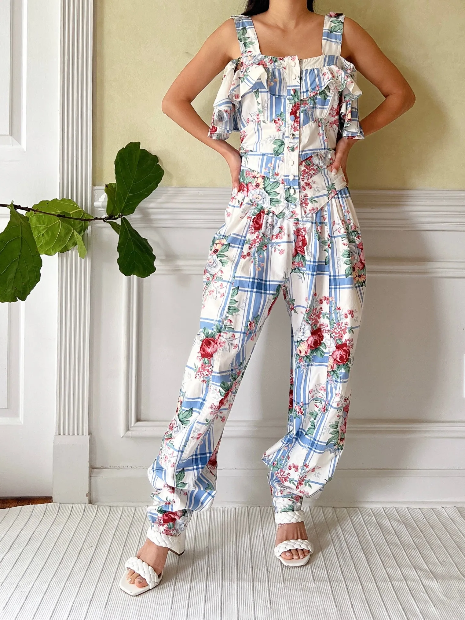 Vintage Karen Alexander Linen Floral Romper - M