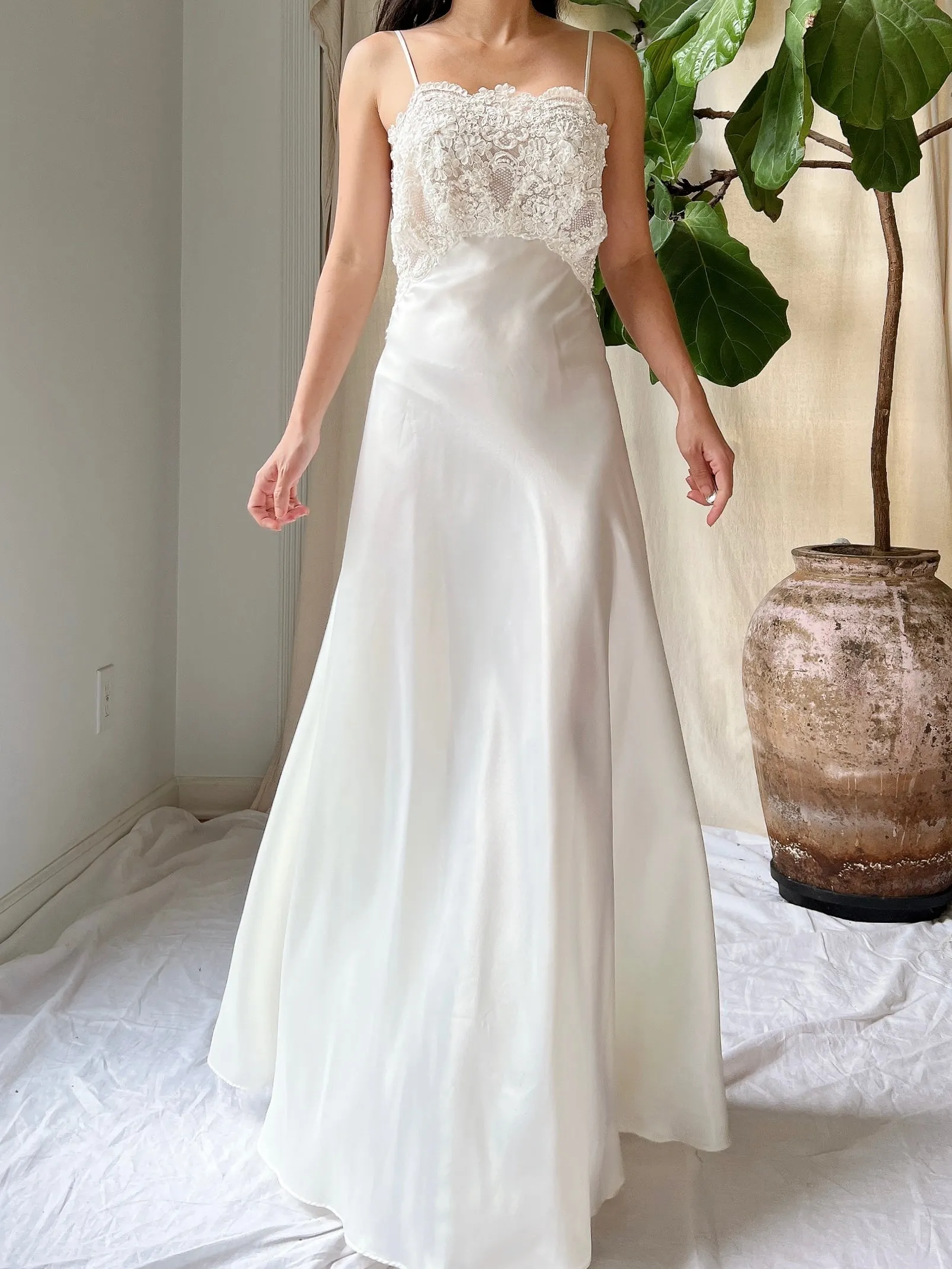 Vintage Lace and Satin Slip Gown - S