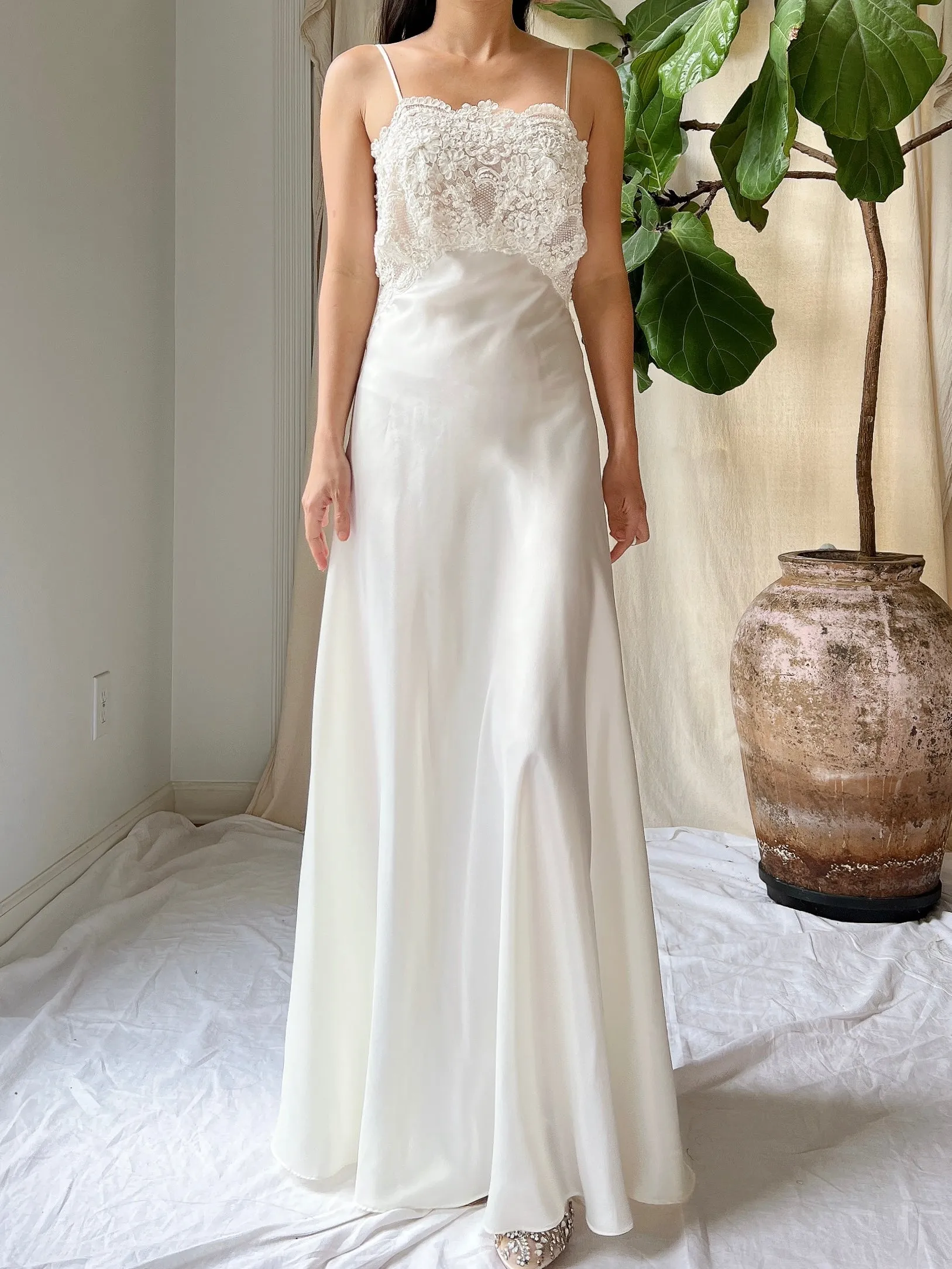 Vintage Lace and Satin Slip Gown - S