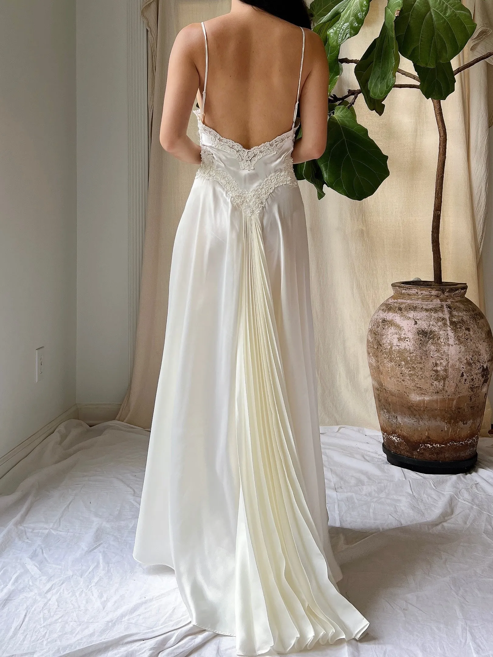 Vintage Lace and Satin Slip Gown - S