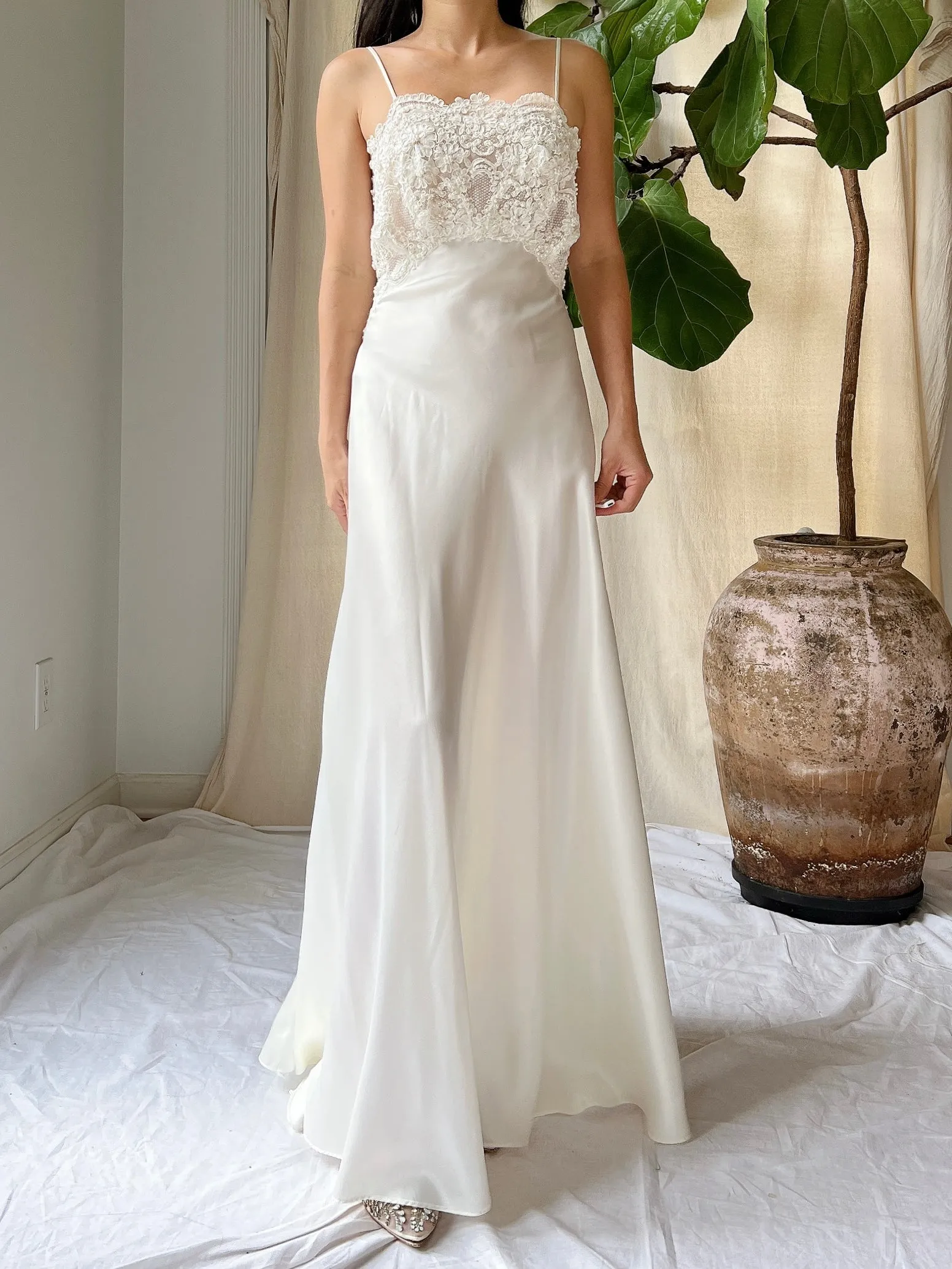 Vintage Lace and Satin Slip Gown - S