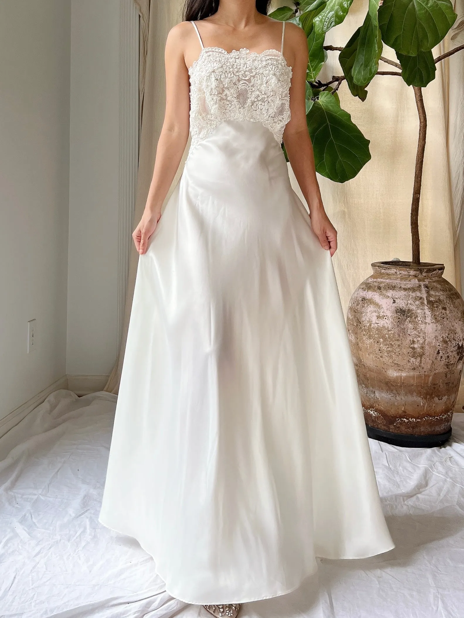 Vintage Lace and Satin Slip Gown - S