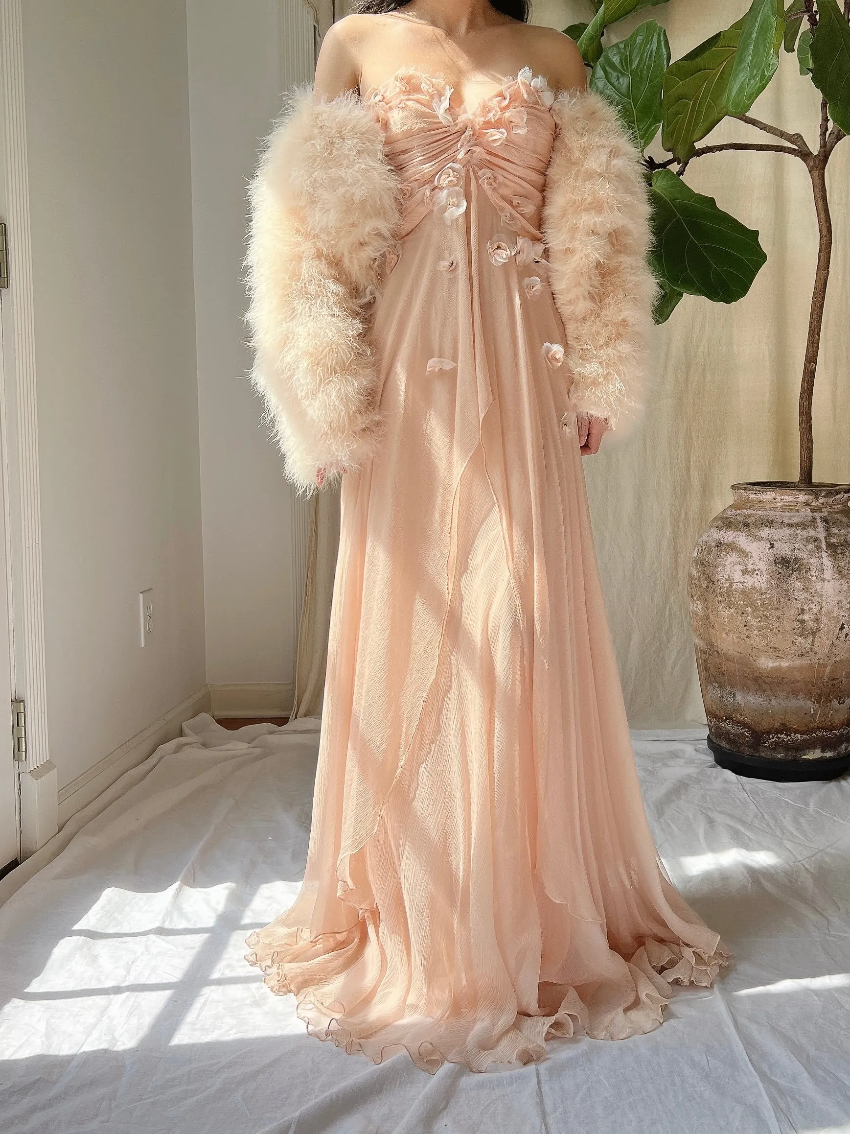 Vintage Peach Feather Jacket - S/M