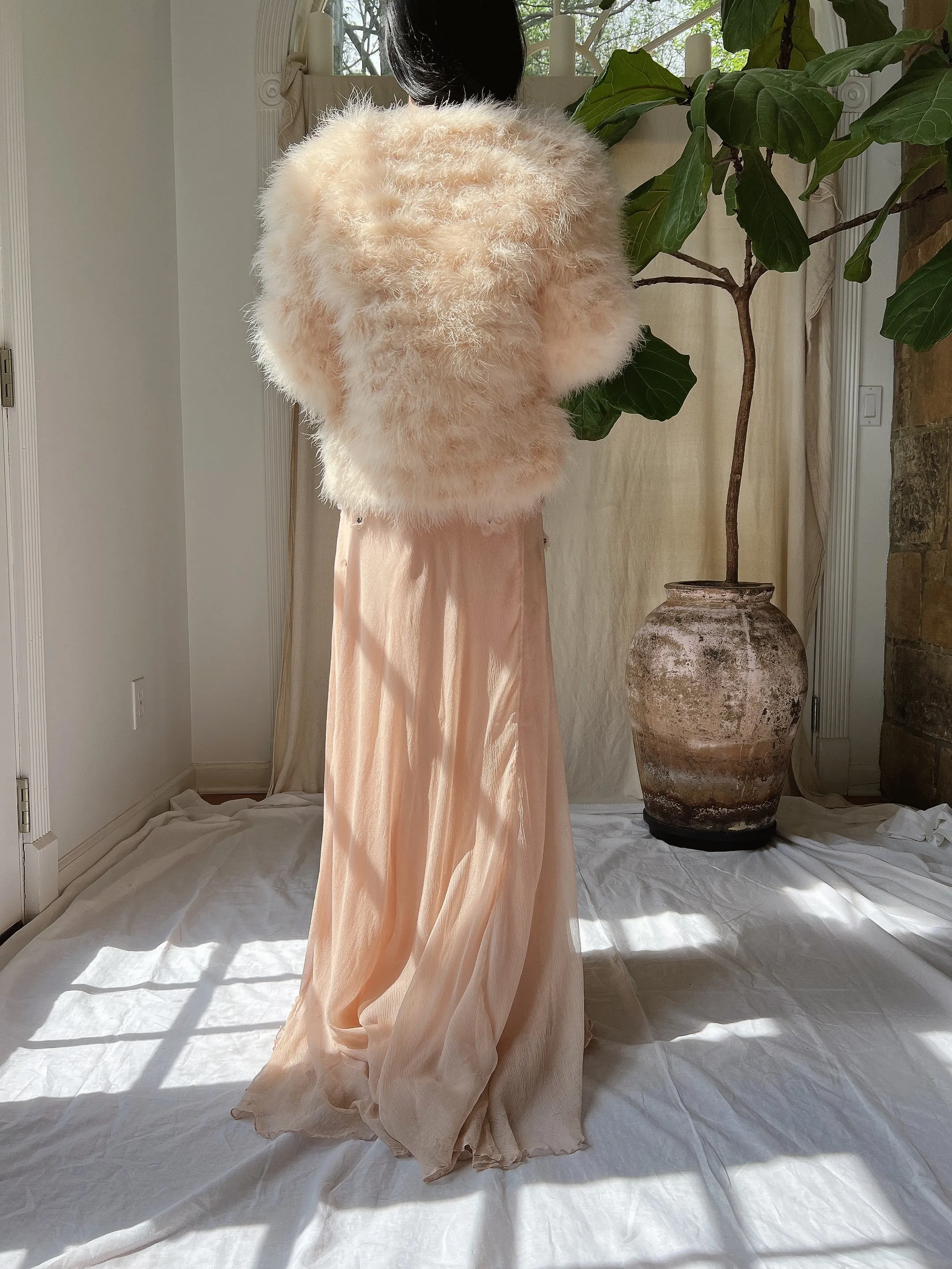 Vintage Peach Feather Jacket - S/M