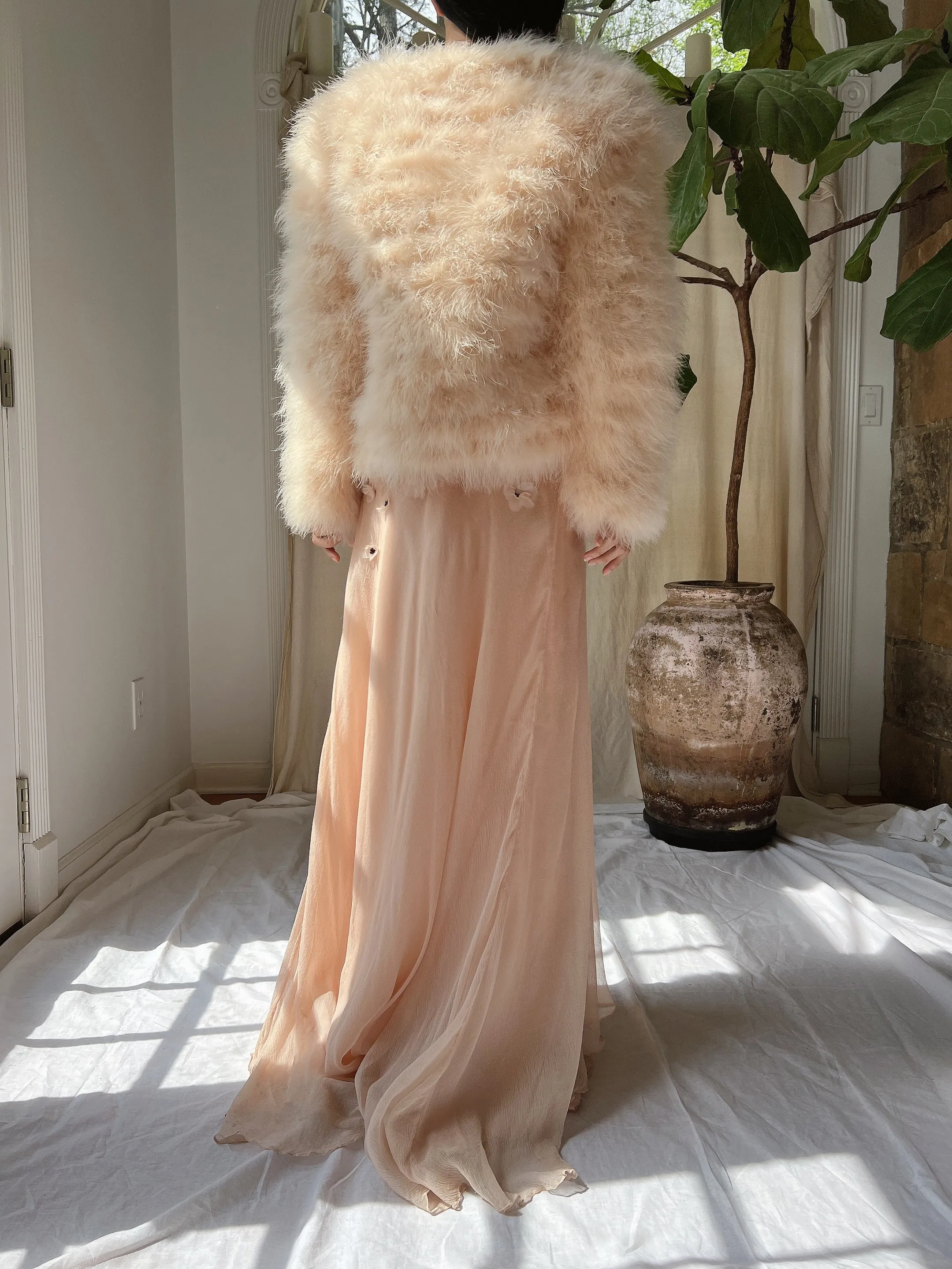 Vintage Peach Feather Jacket - S/M