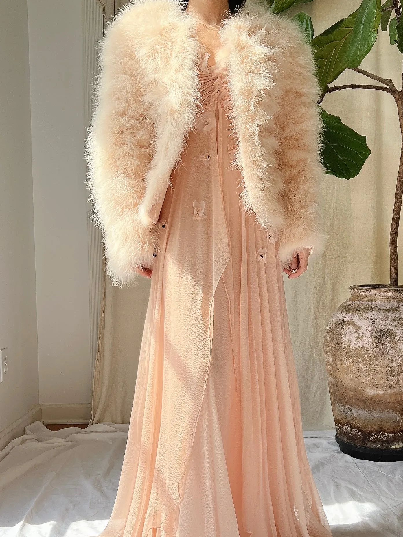 Vintage Peach Feather Jacket - S/M