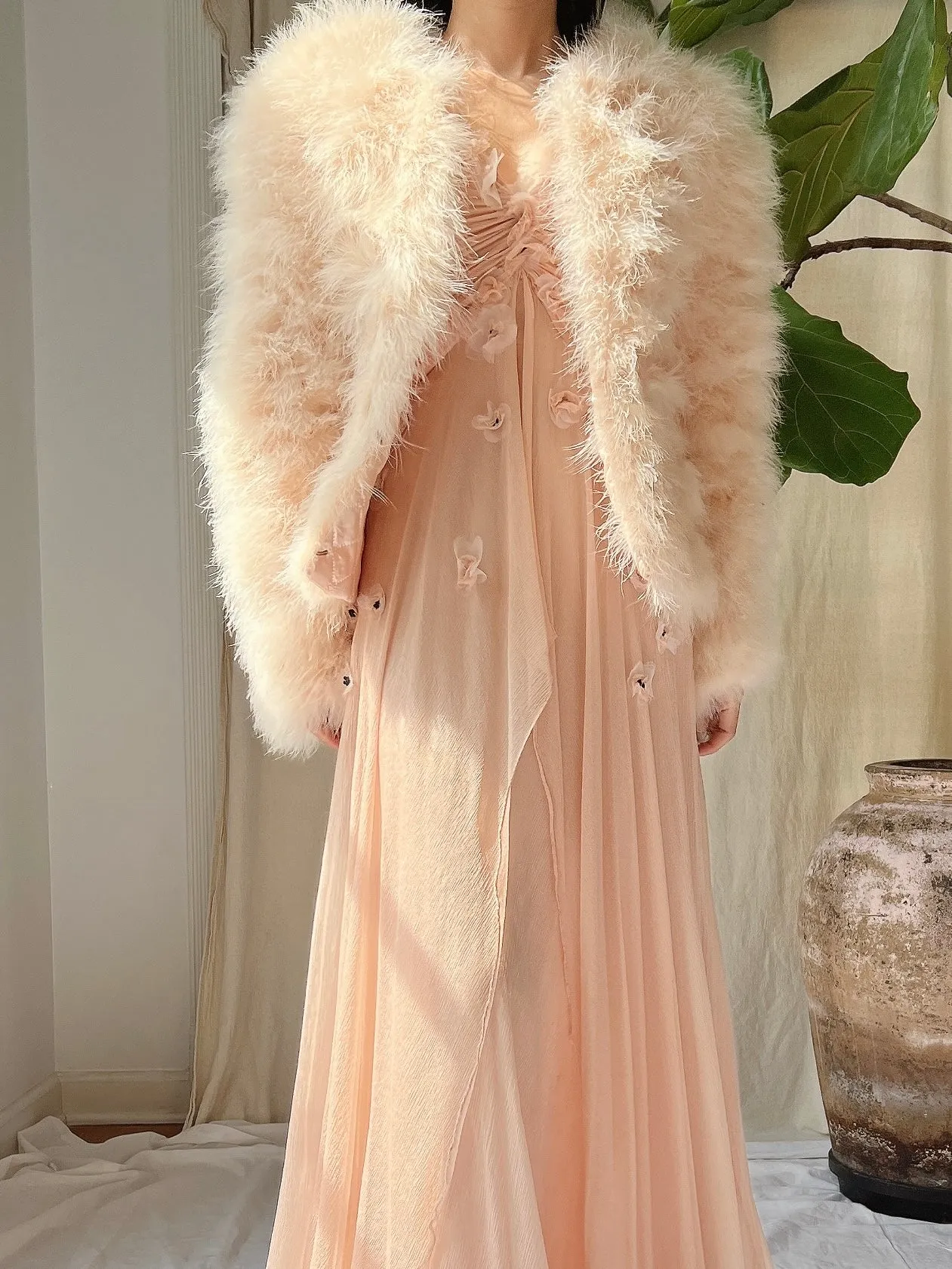 Vintage Peach Feather Jacket - S/M