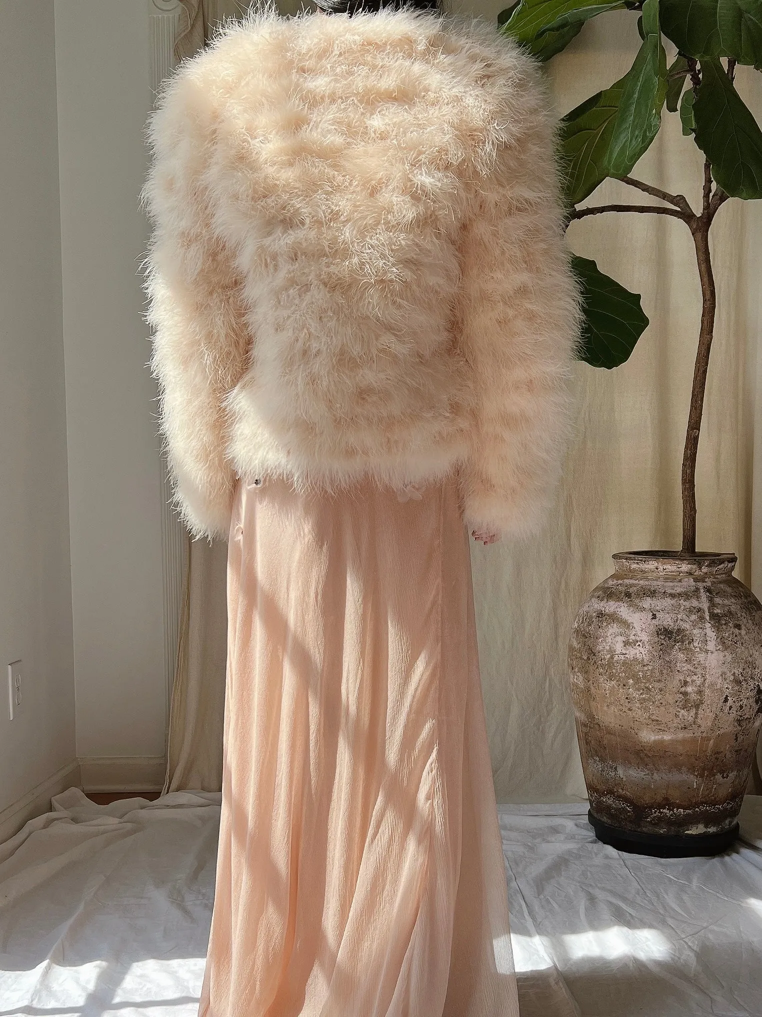 Vintage Peach Feather Jacket - S/M