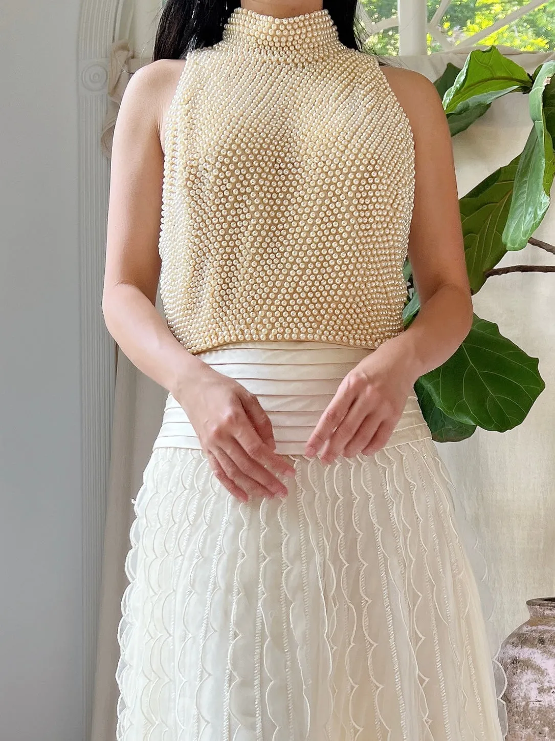Vintage Pearl Beaded Top - S