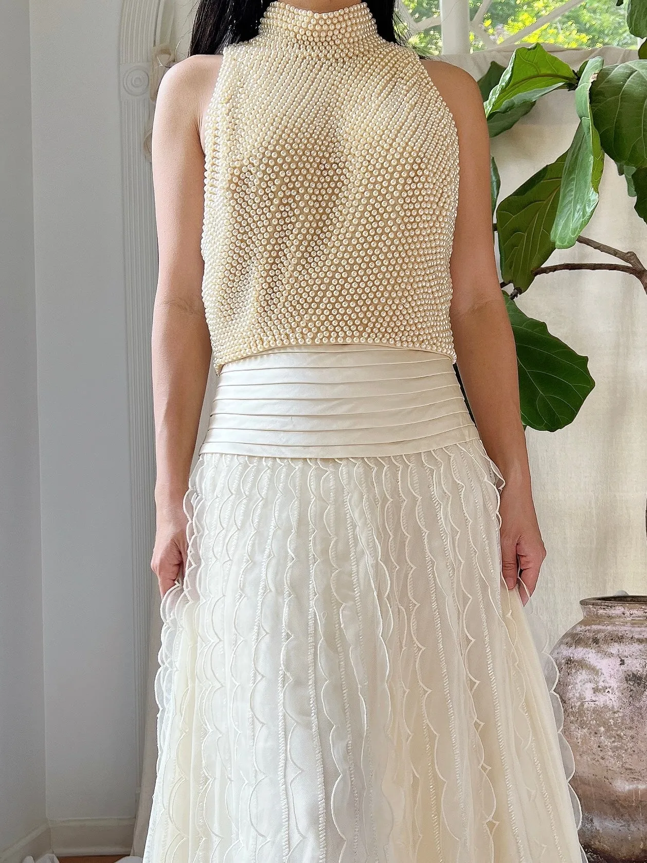 Vintage Pearl Beaded Top - S