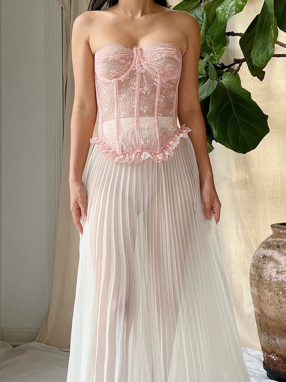 Vintage Pink Sheer Bustier - XS