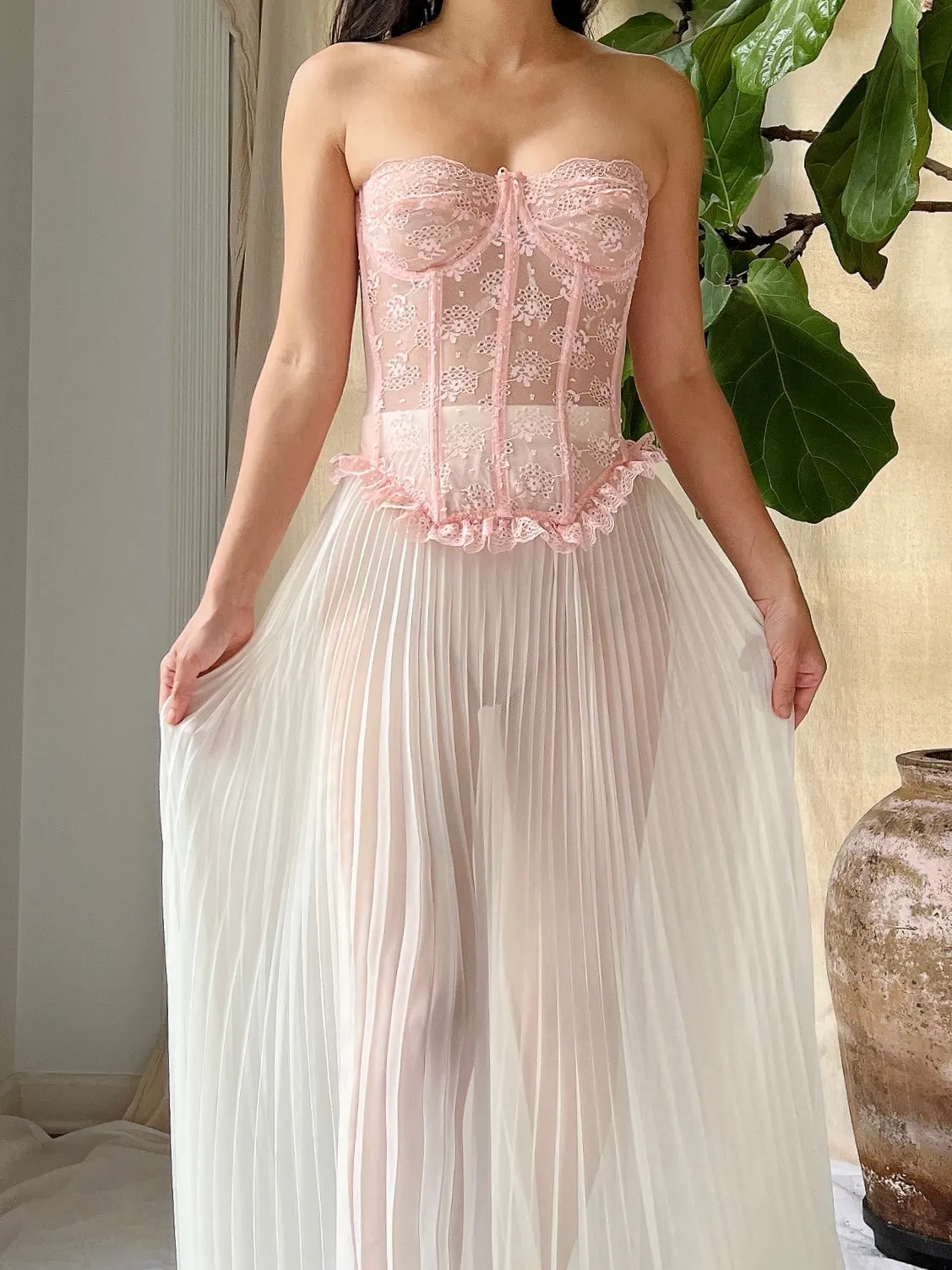 Vintage Pink Sheer Bustier - XS
