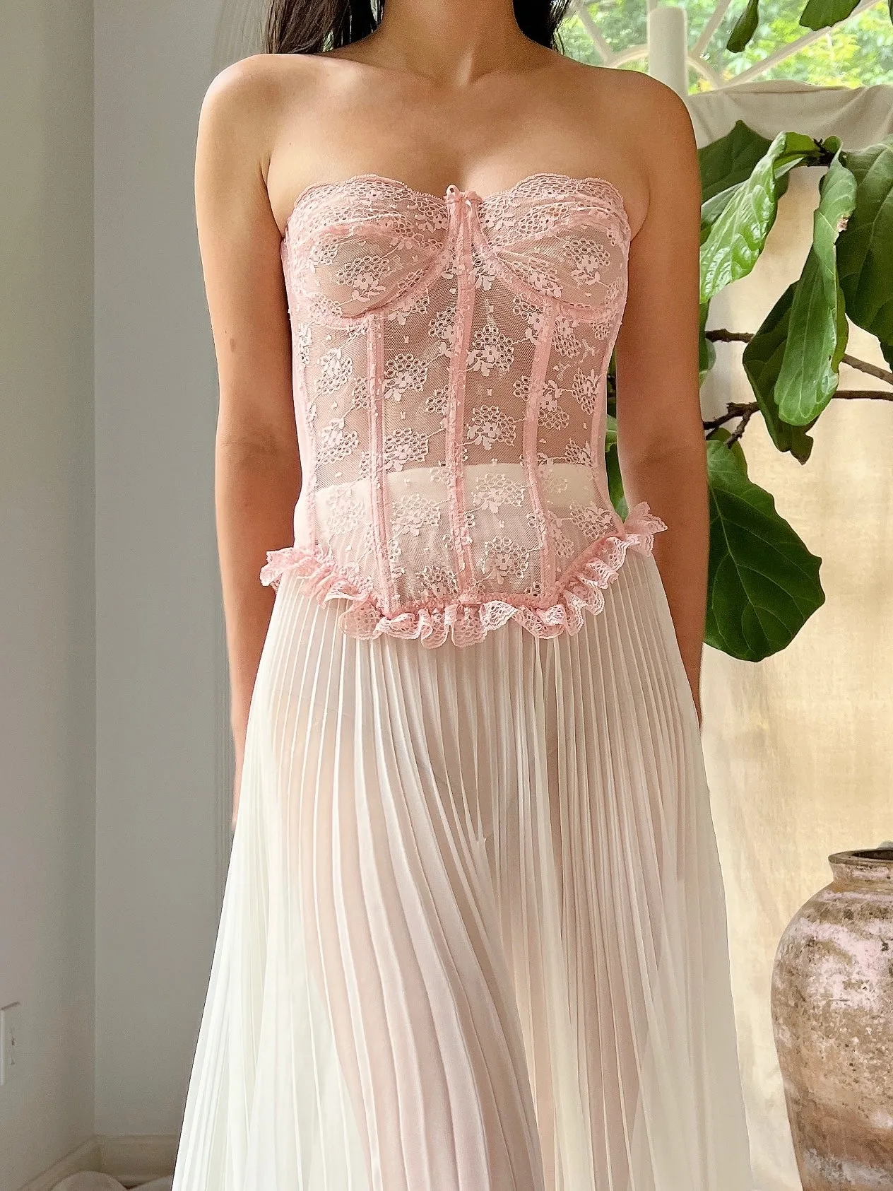 Vintage Pink Sheer Bustier - XS