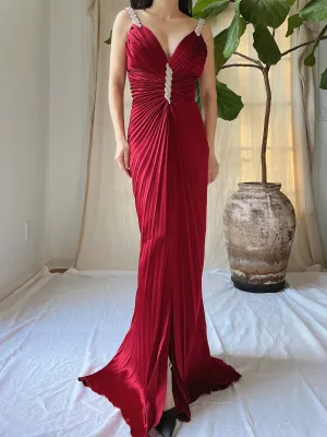 Vintage Pleated Satin Dress - M