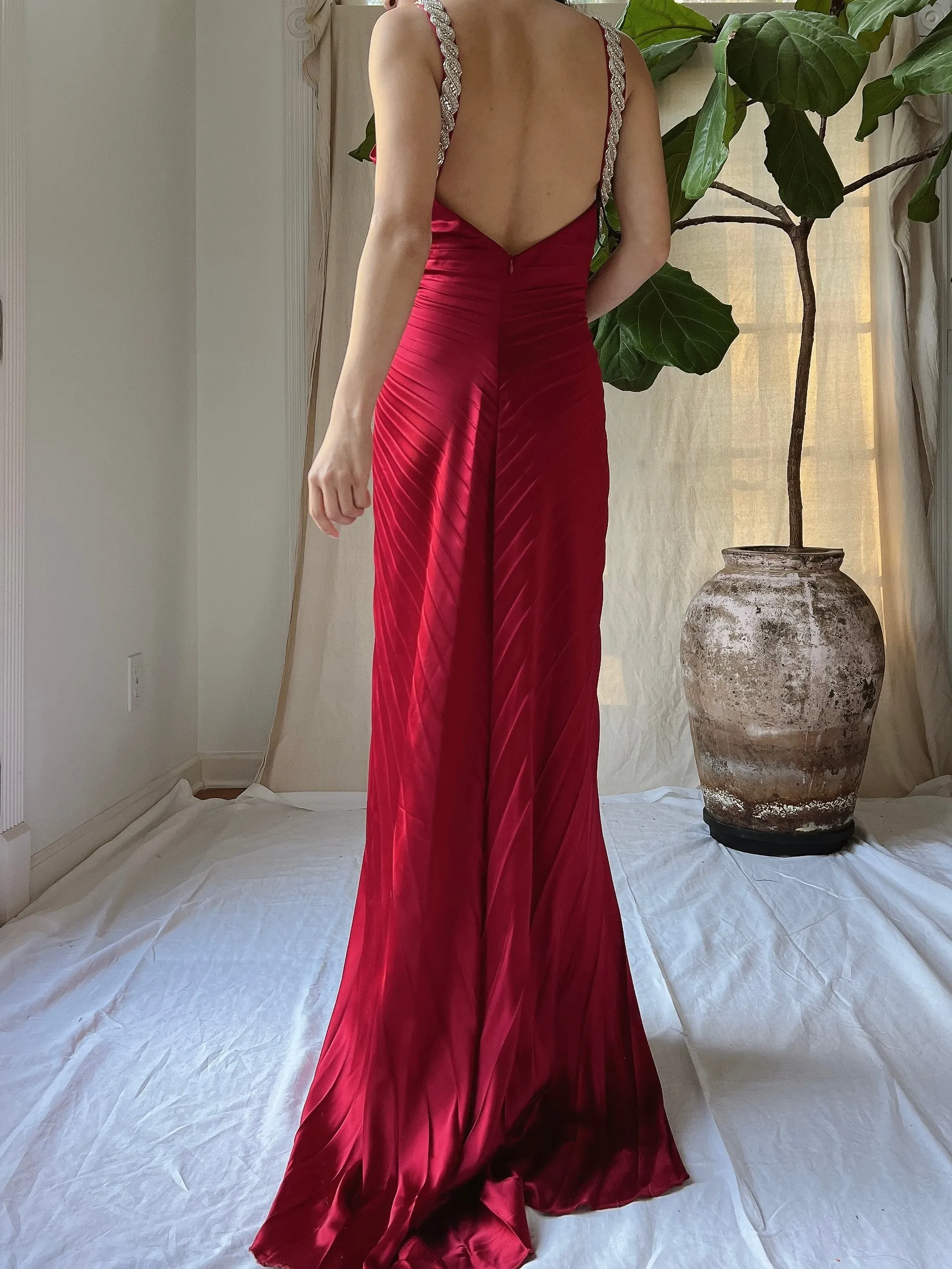 Vintage Pleated Satin Dress - M