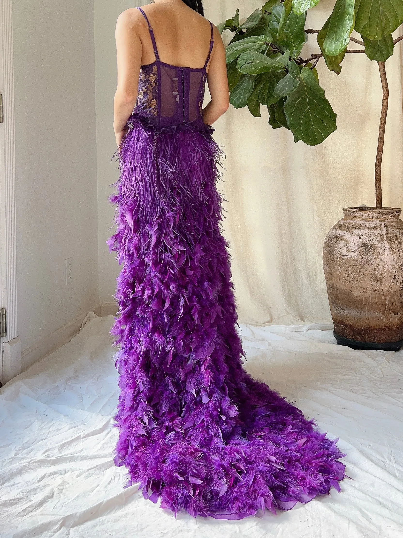 Vintage Purple Feather Skirt - S-M