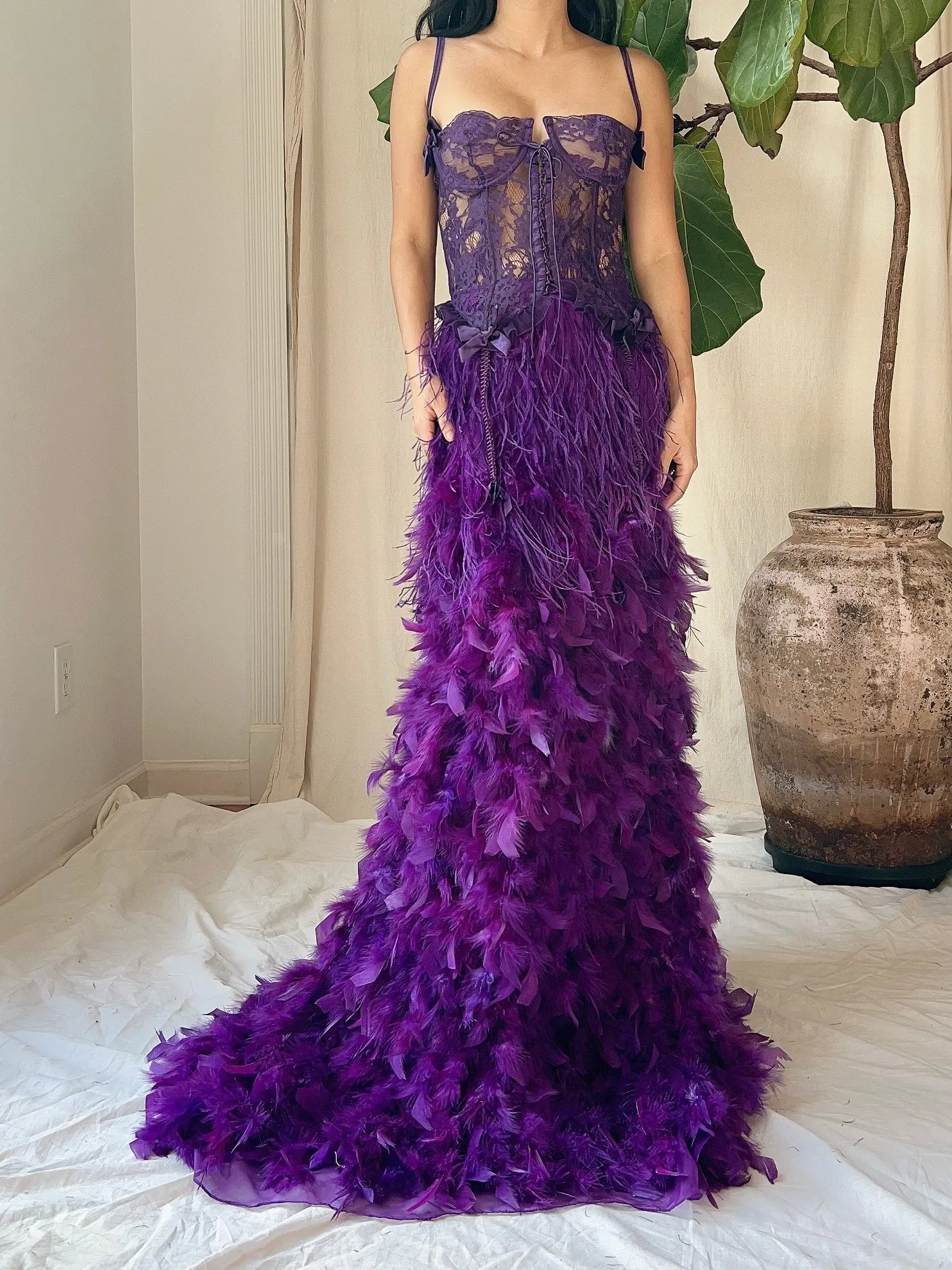 Vintage Purple Feather Skirt - S-M