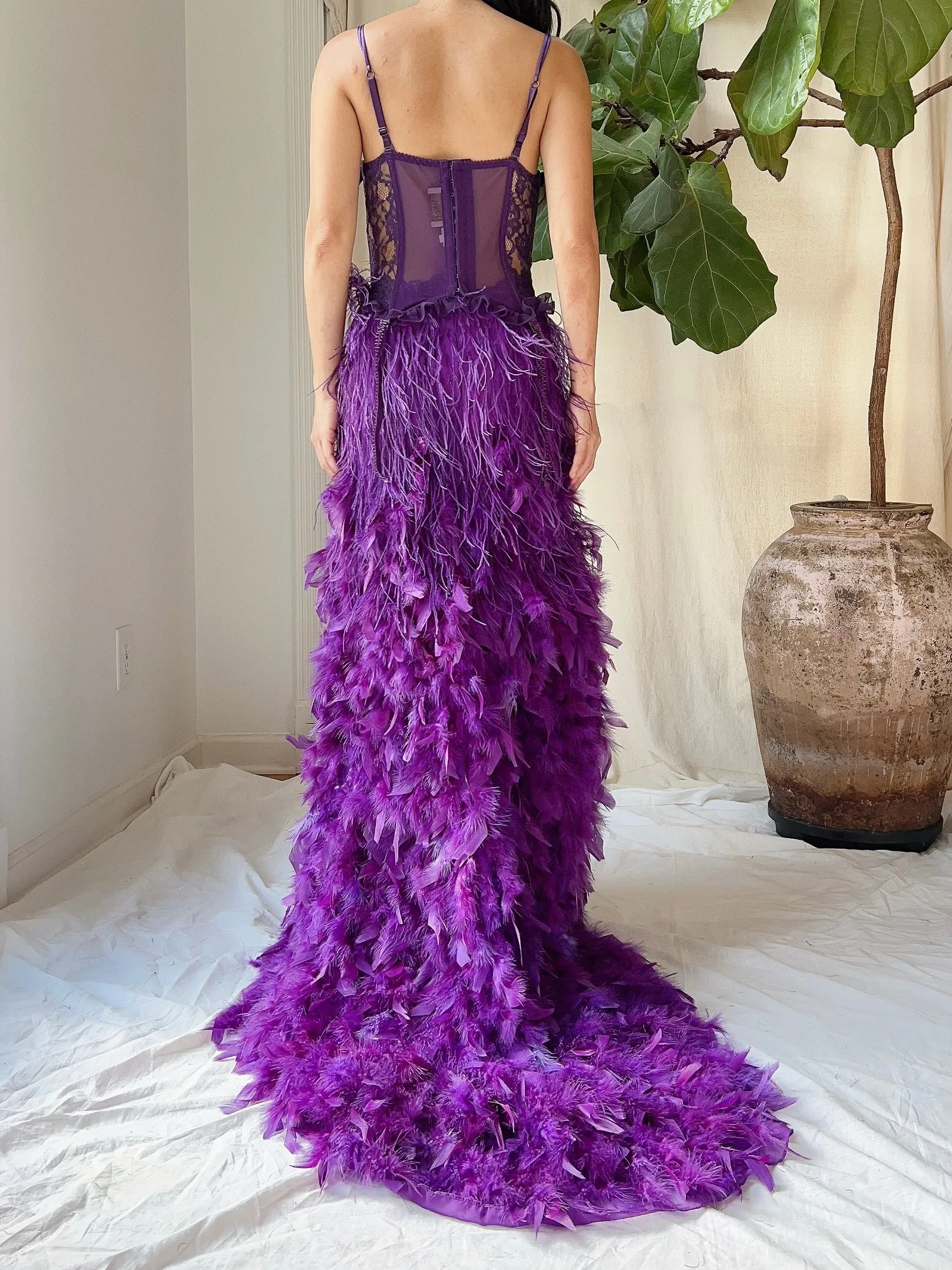 Vintage Purple Feather Skirt - S-M