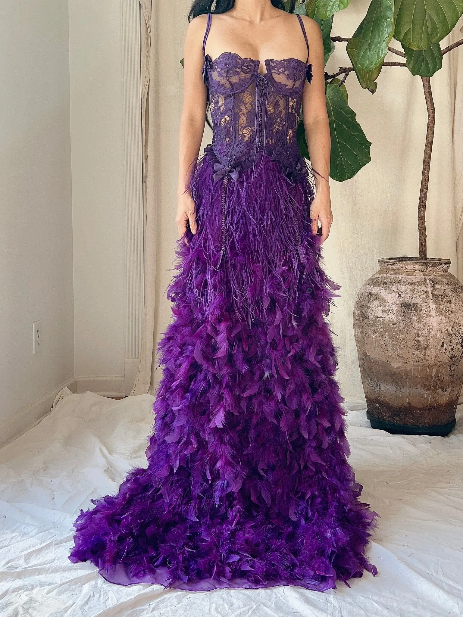 Vintage Purple Feather Skirt - S-M