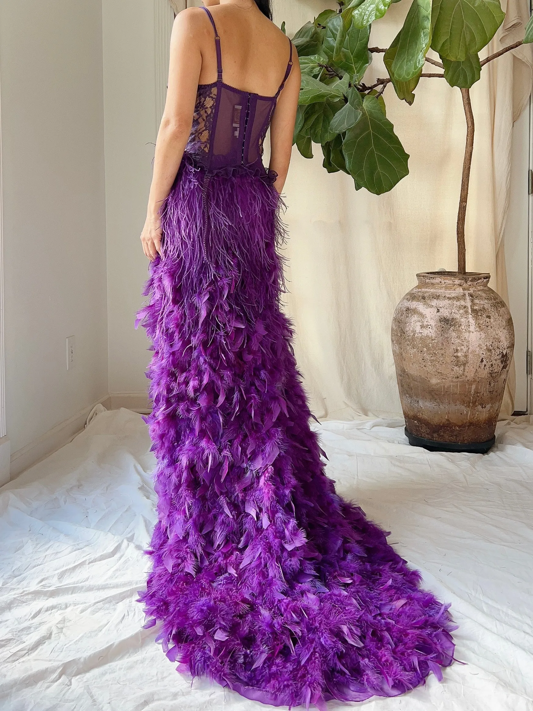 Vintage Purple Feather Skirt - S-M