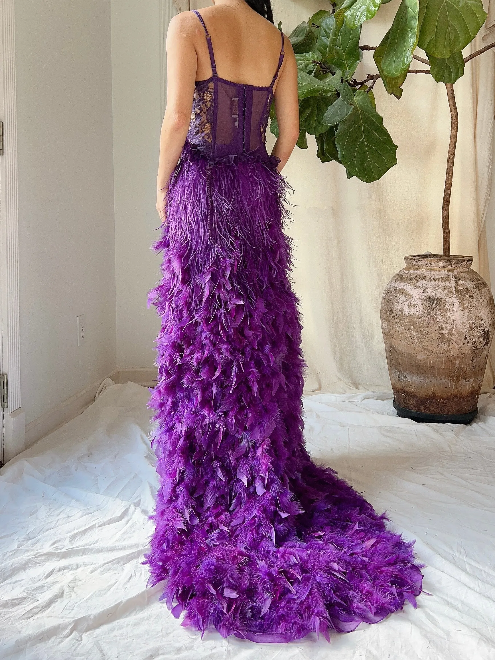 Vintage Purple Feather Skirt - S-M