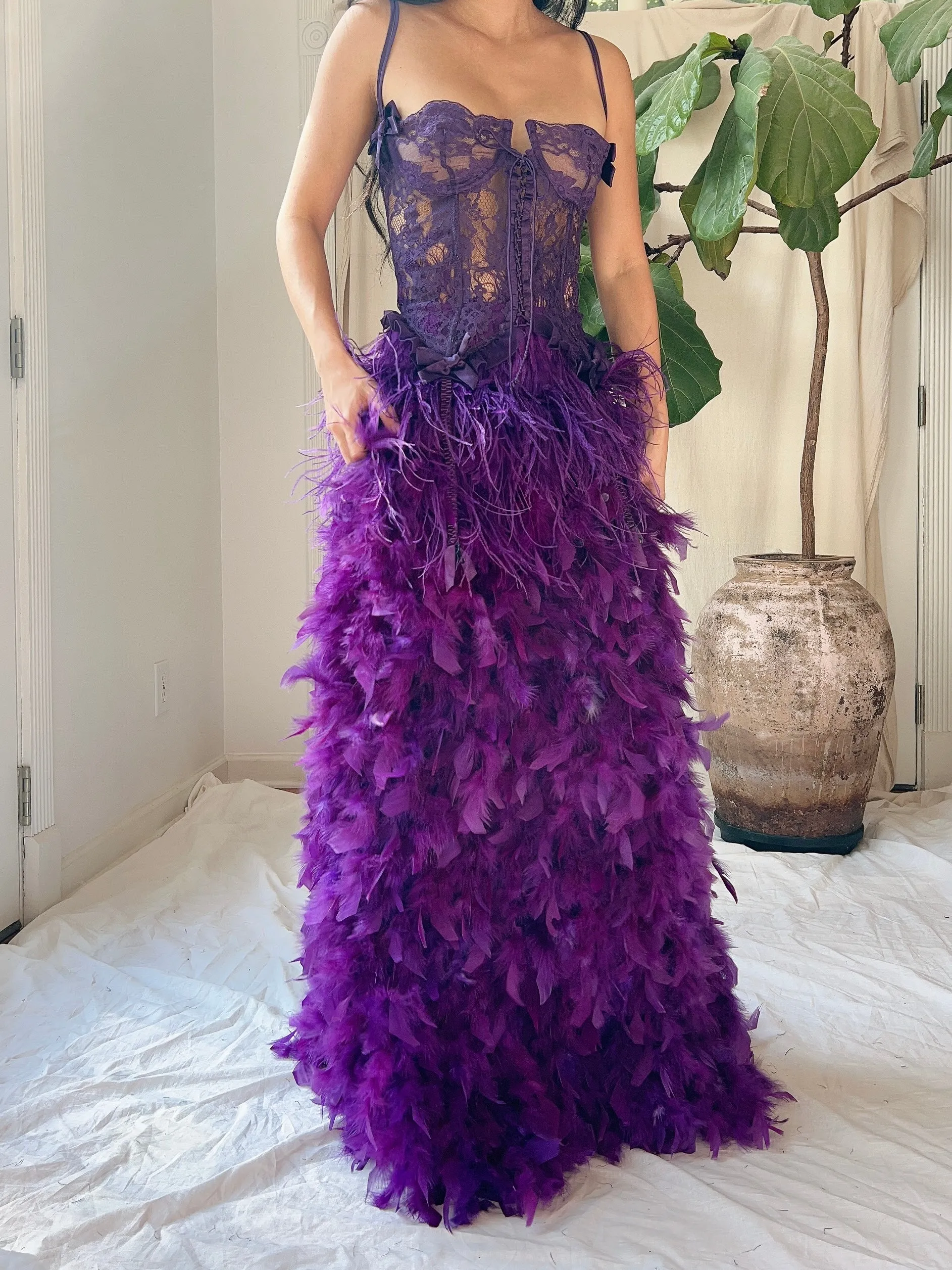 Vintage Purple Feather Skirt - S-M