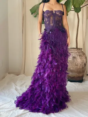 Vintage Purple Feather Skirt - S-M