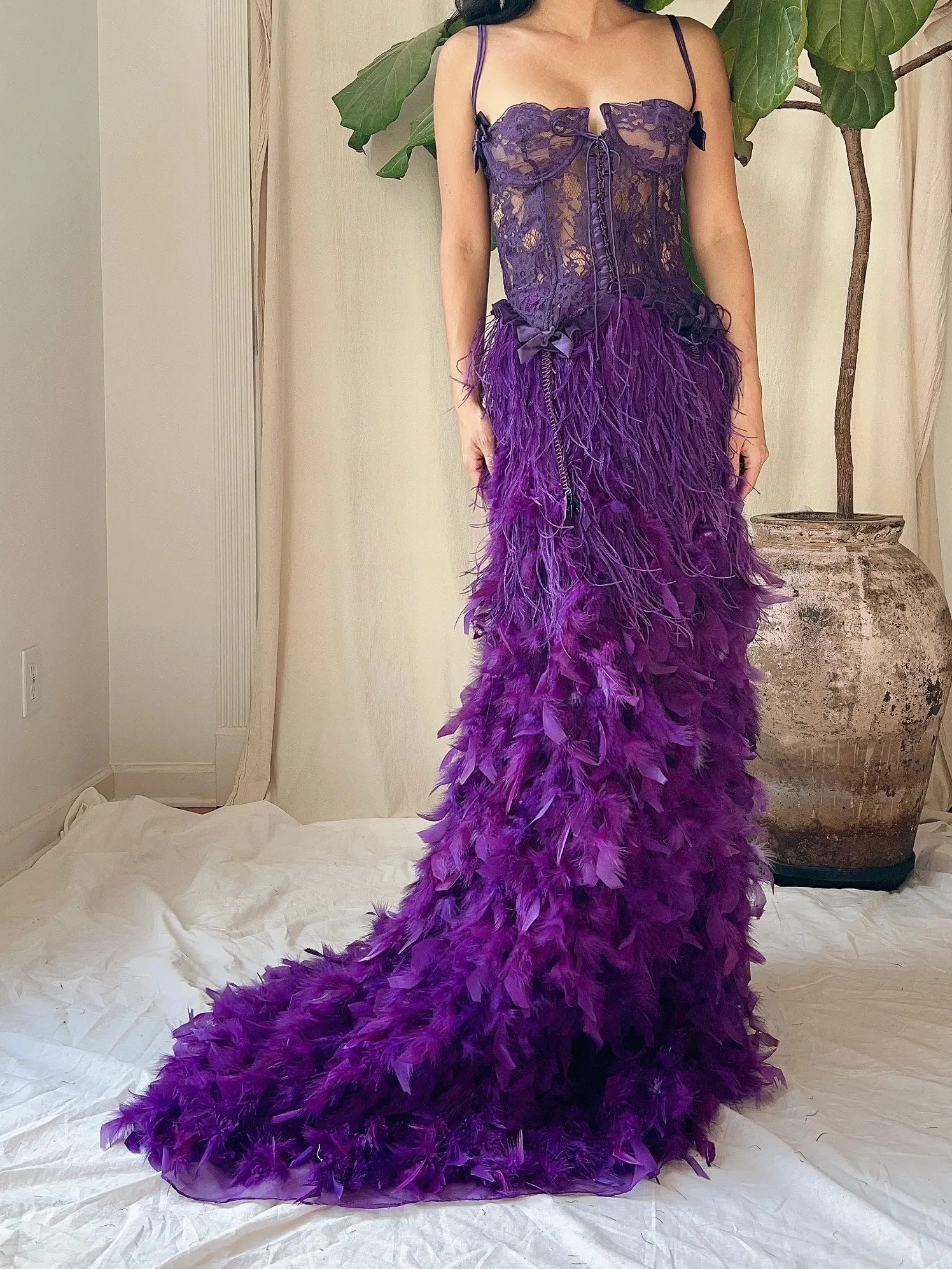 Vintage Purple Feather Skirt - S-M