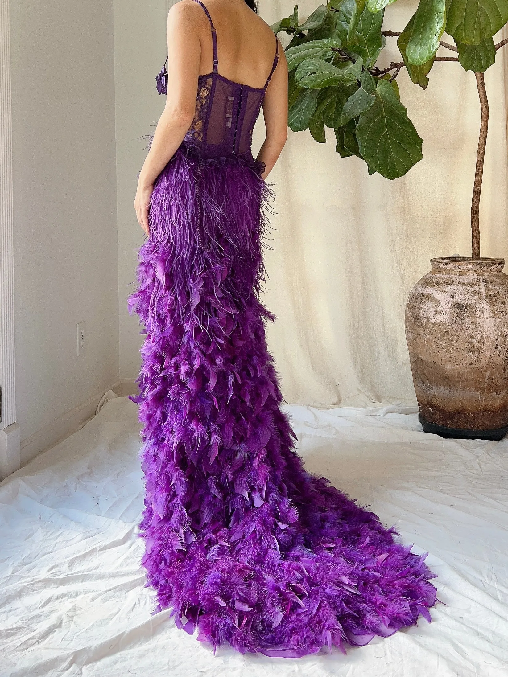 Vintage Purple Feather Skirt - S-M
