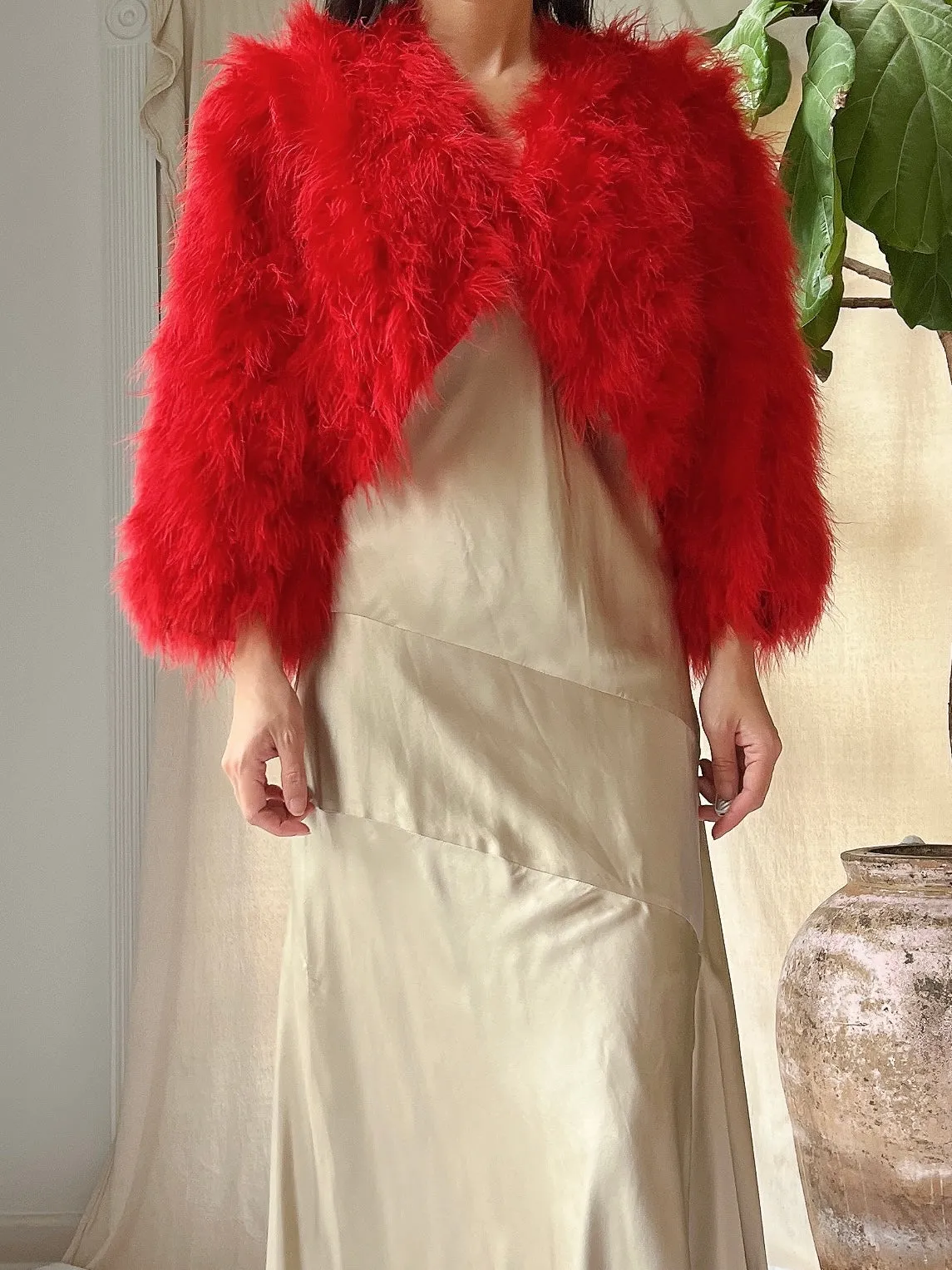 Vintage Red Feather Jacket - S