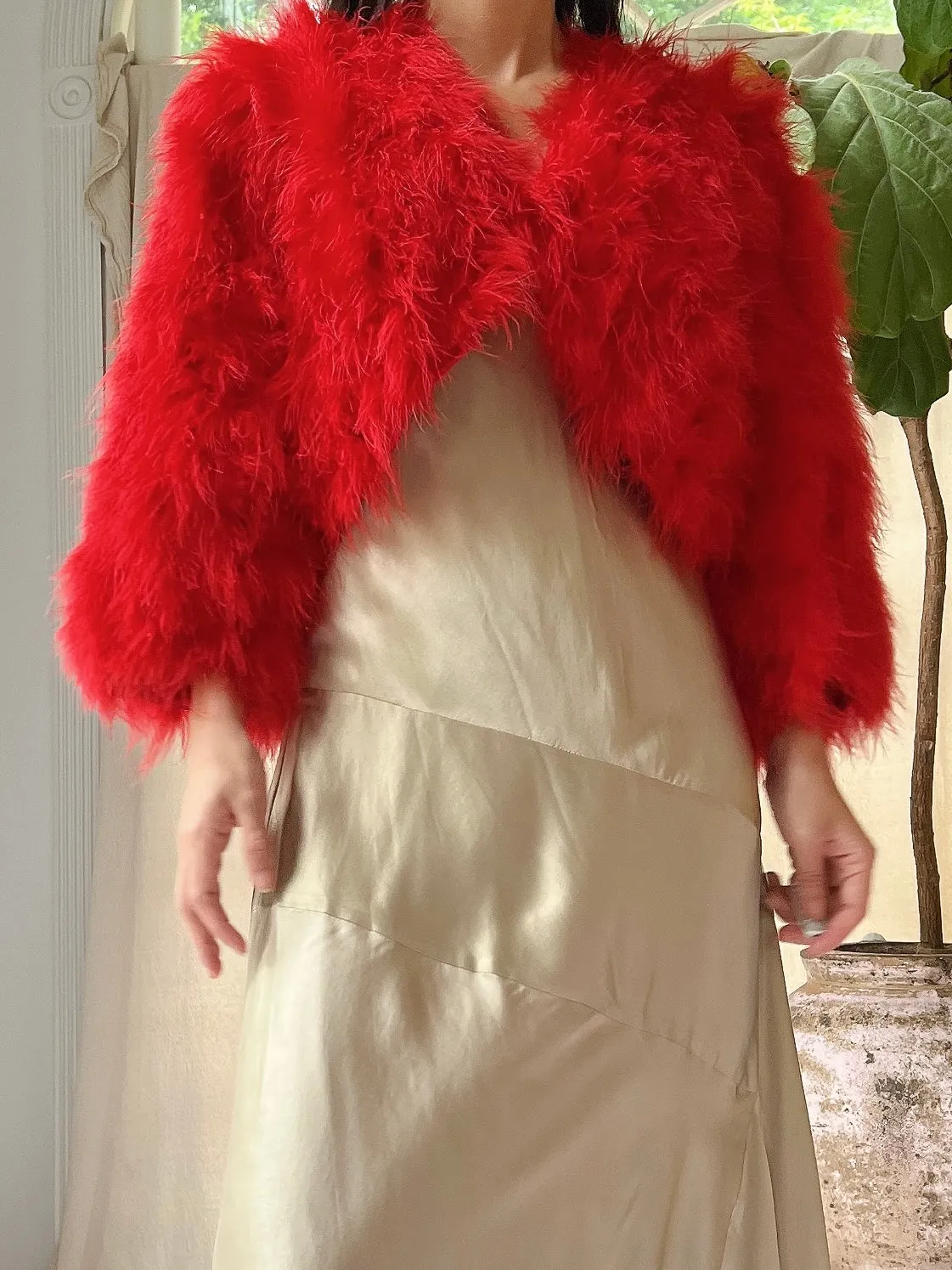 Vintage Red Feather Jacket - S